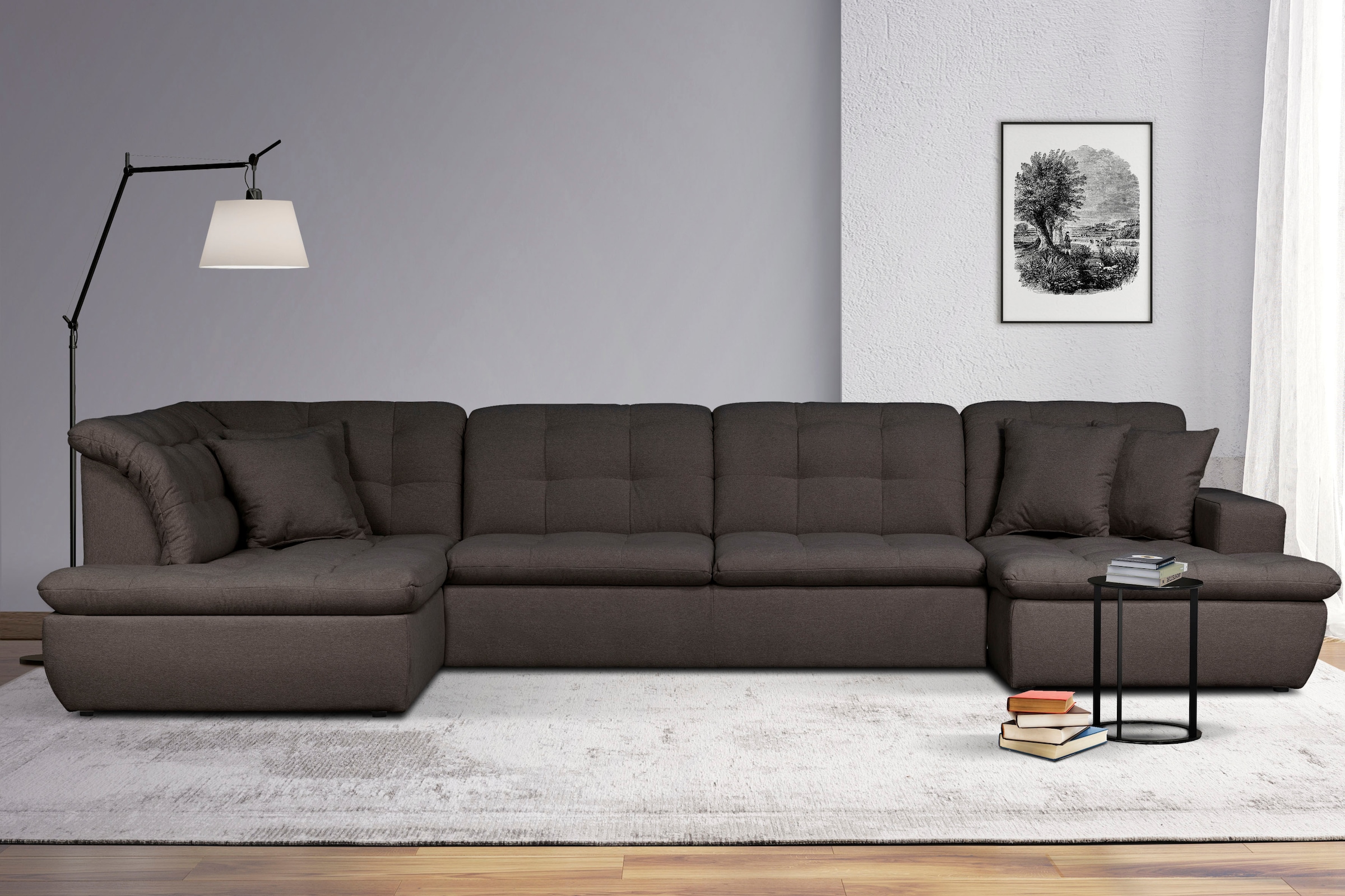 Home affaire Wohnlandschaft "BRISBANE NEU U-Form" mit feiner Steppung, Matten-Optik, incl. Zierkissen
