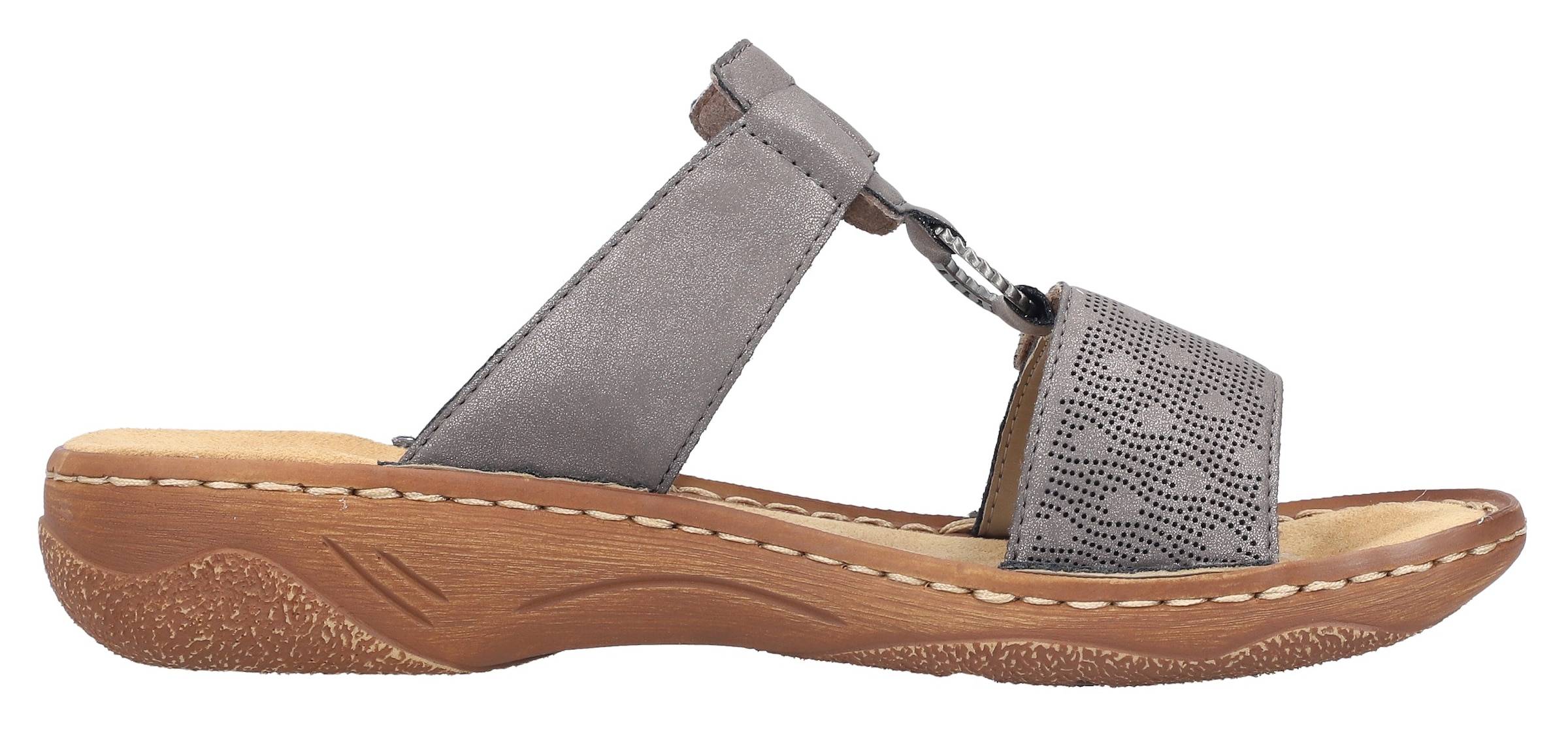 Rieker Pantolette, Sommerschuh, Schlappen, Urlaubschuh, Klettschuh mit Perforation