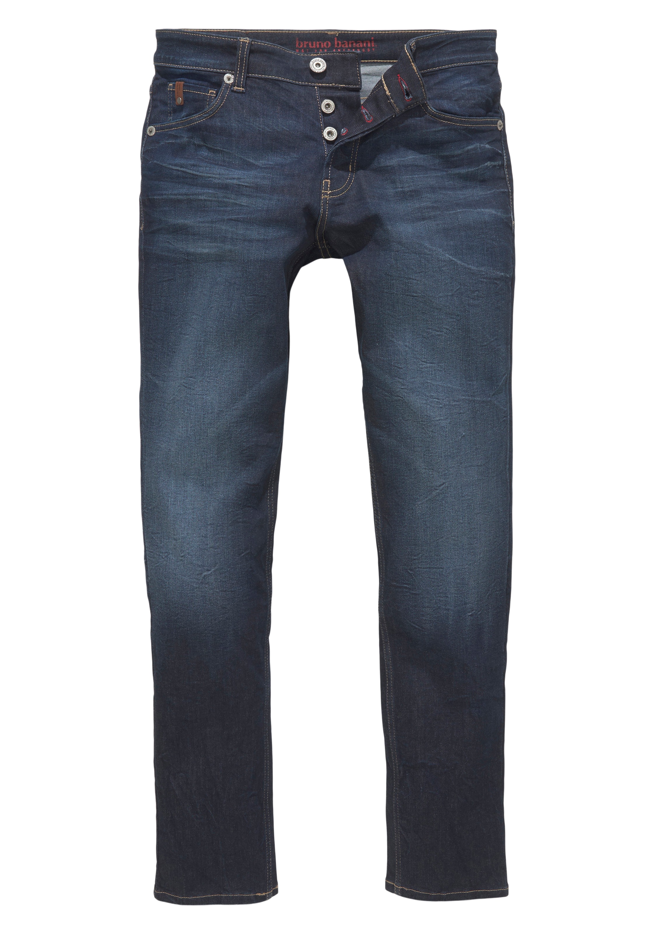 Comfort-fit-Jeans BRUNO BANANI "Floyd", Herren, Gr. 31, Länge 34, blau (dunkelblau 34), Denim/Jeans, Obermaterial: 82% Baumwolle, 16% Polyester, 2% Elasthan, Basic, bequem lang, Jeans, gerade Beinform, mit Eingrifftaschen, niedrige Leibhöhe 3