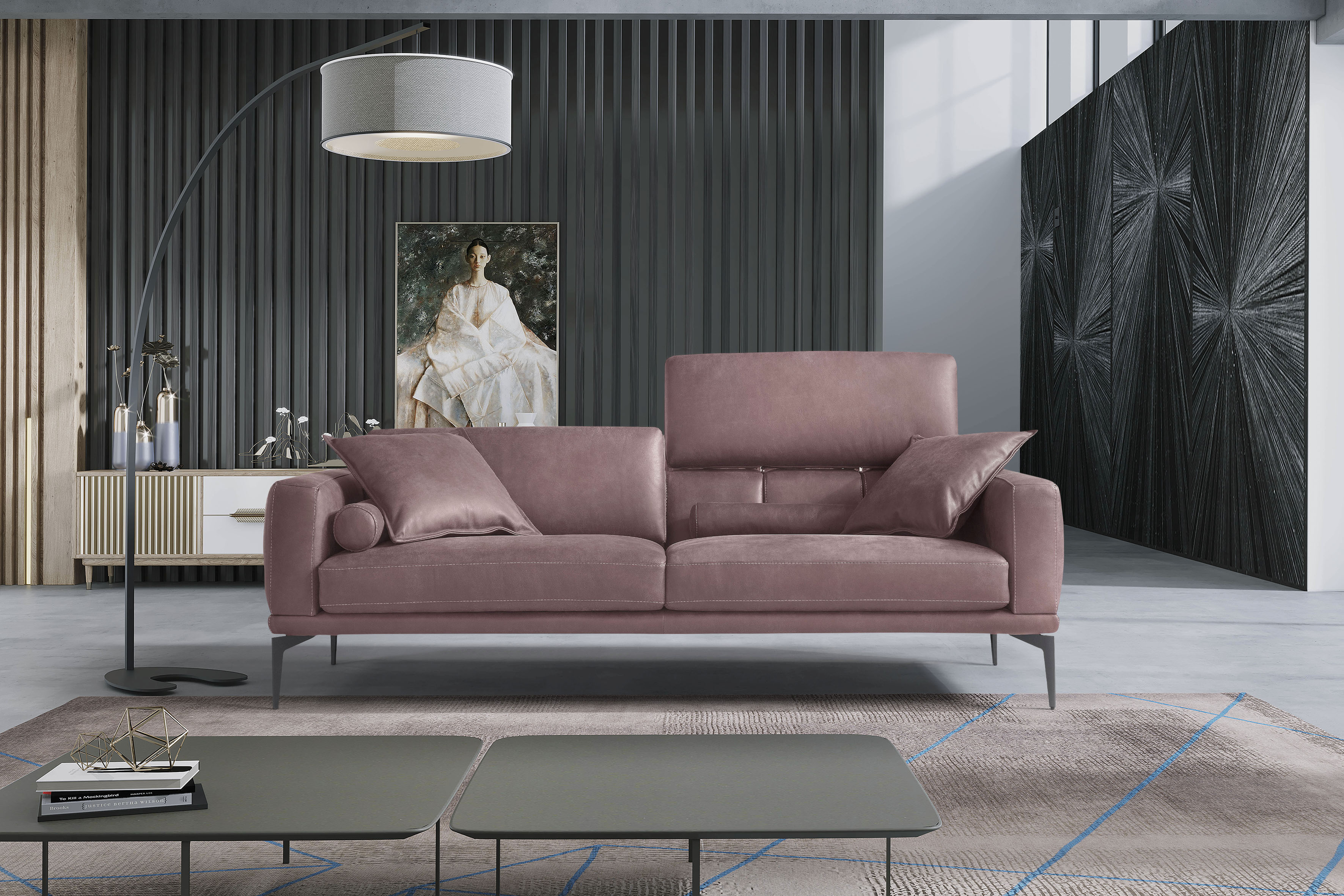 Egoitaliano 2,5-Sitzer "Masu, Designsofa mit erstklassigem Sitzkomfort, Breite 218cm" inkl. 2 Kissenrollen, Rückenelemente manuell verstellbar, Metallfüße