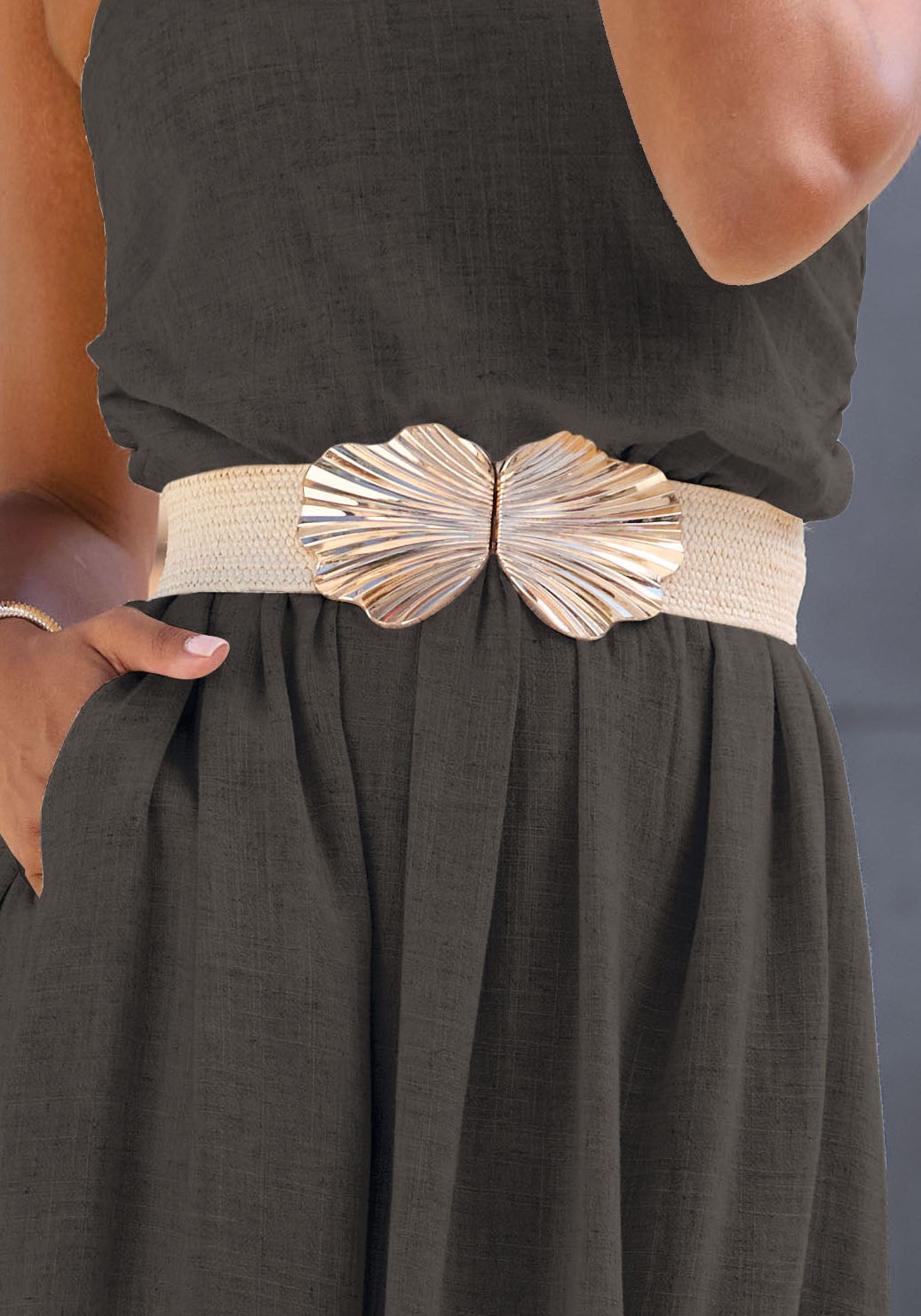 LASCANA Taillengürtel "Stretchgürtel, Schmuckgürtel, Bauchgürtel, Gürtel für Kleid & Overall" in moderner Bast-Optik mit Shaping-Effekt dank elastischem Material