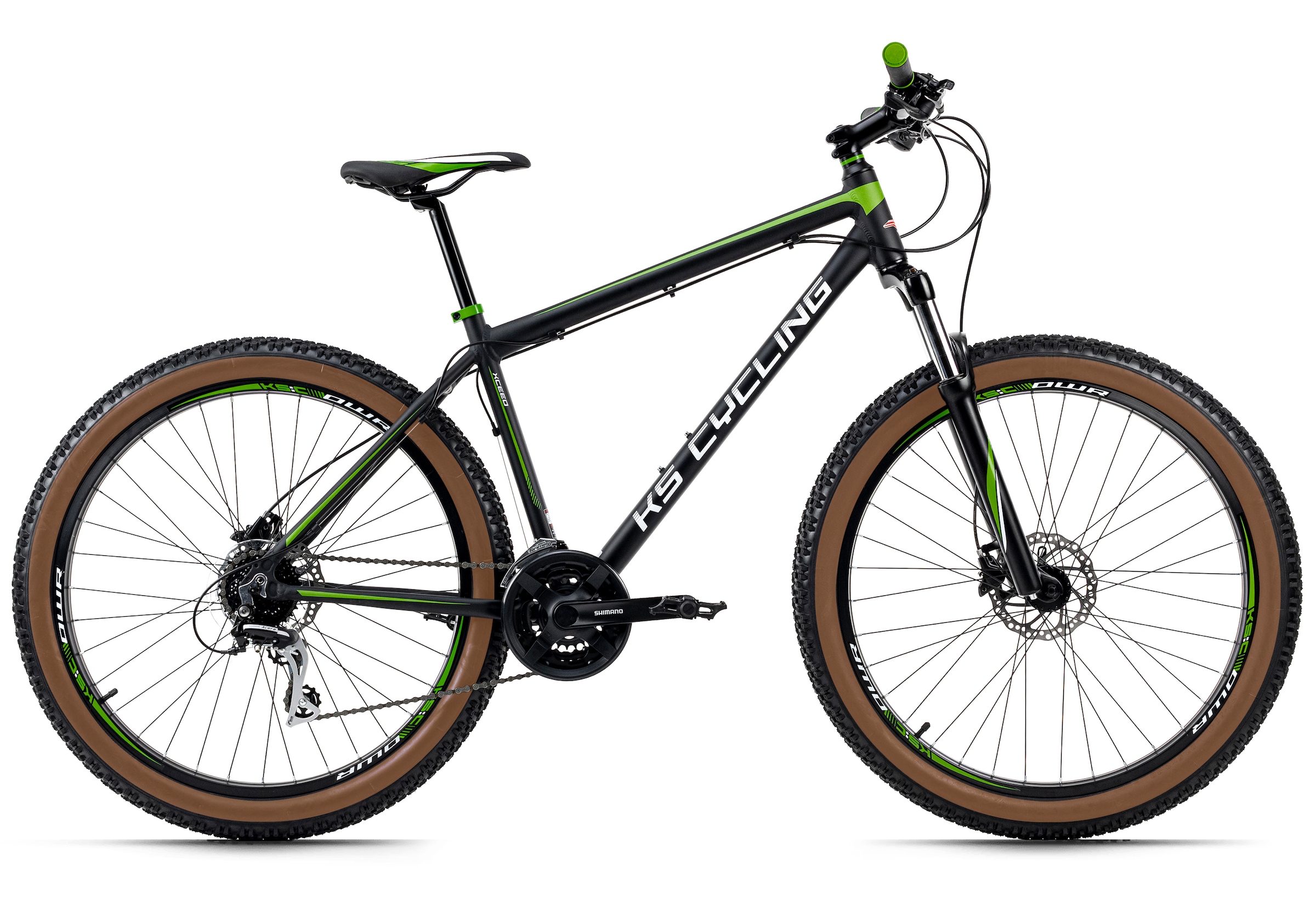 KS CYCLING Mountainbike "Hardtail 27,5'' Plus Xceed Schwarz-Grün 24 Gänge", 50cm, 27,5+ Zoll (69,85cm) hinten: 27,5+ Zoll (69,85cm)schwarz, grün,