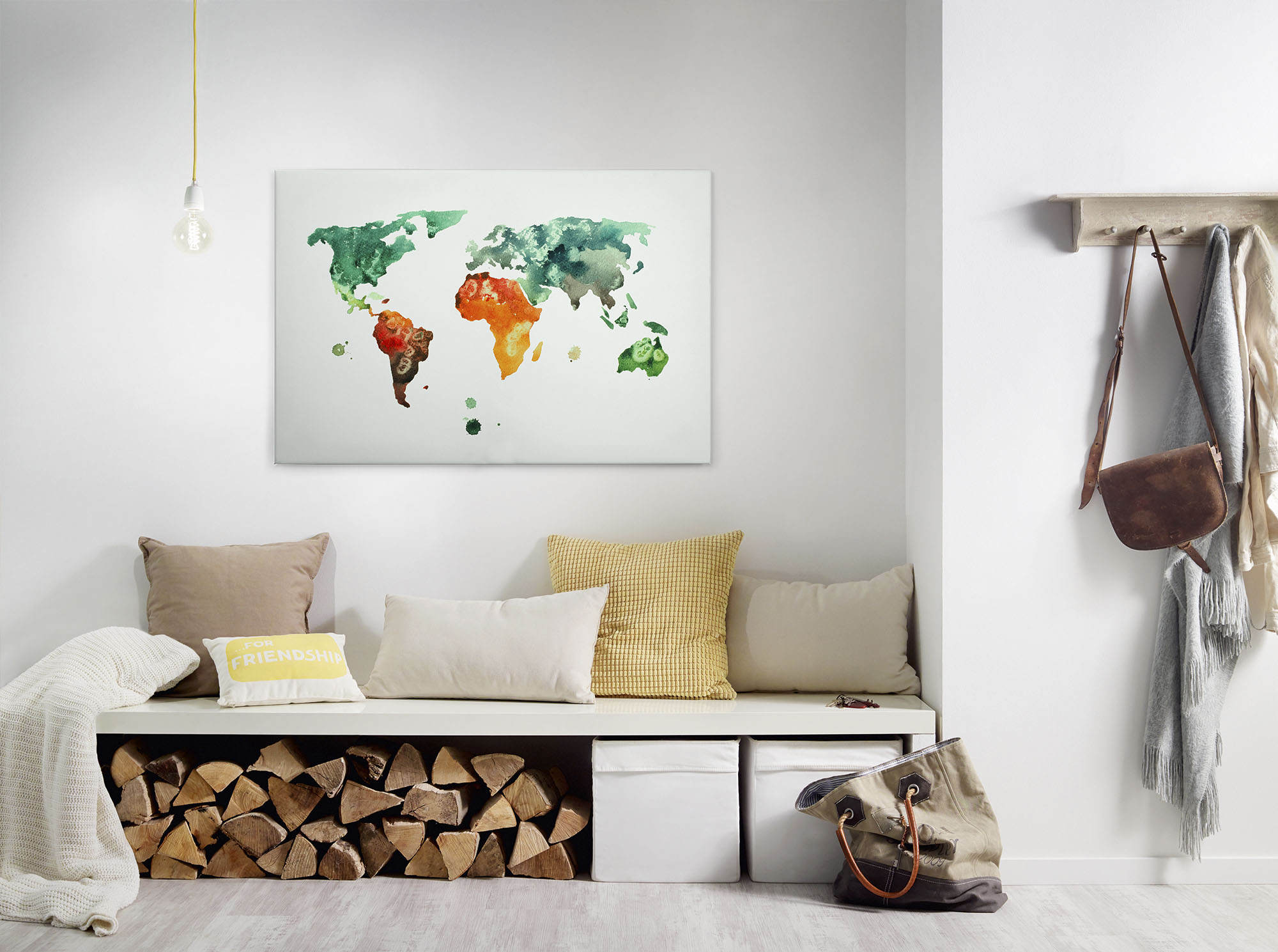 A.S. Création Leinwandbild "Colourful World 3" Kunst 1 Stk. tlg. Atlas Weltkarte Bunt Aquarell Keilrahmen Leinwand-Bild Wohnzimmer Wand