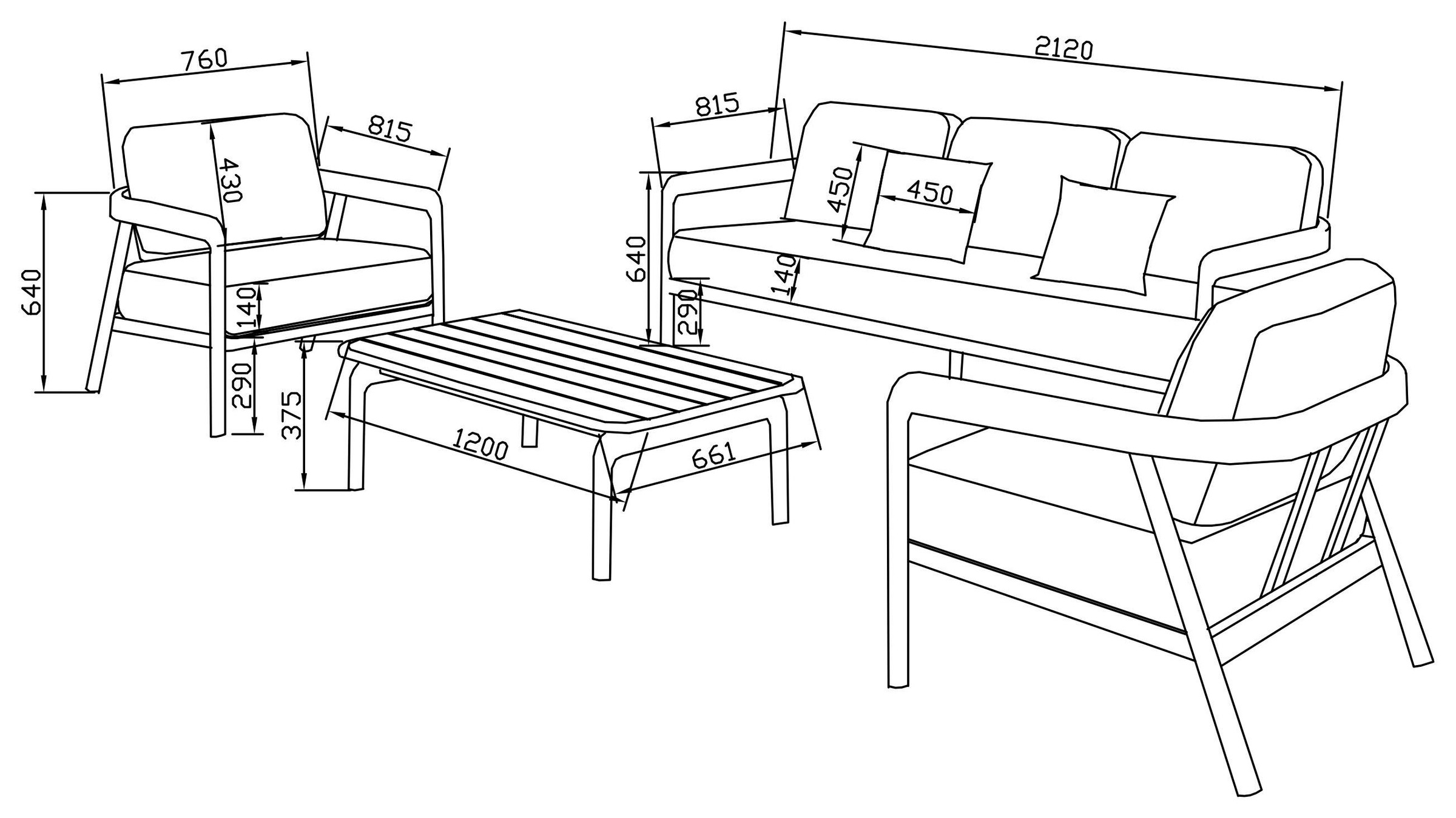 homsy by Ana Johnson Gartenlounge-Set »Hilo« Set, 3er Sofa,2x Sessel, 7x Sitz-und Rückenkissen,2x Zierkissen,1xTisch, 14 tlg. inkl. 2 Sessel, 1 Sofa, 1 Tisch, Sitz- und Rückenkissen, 2 Dekokissen