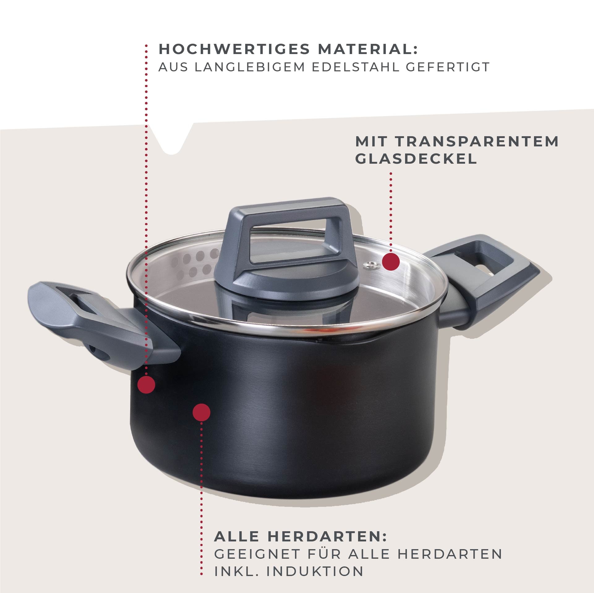 FACKELMANN Topf-Set »Statement«, Aluminium, (Set, 7 tlg.), Deckel mit Abgießfunktion