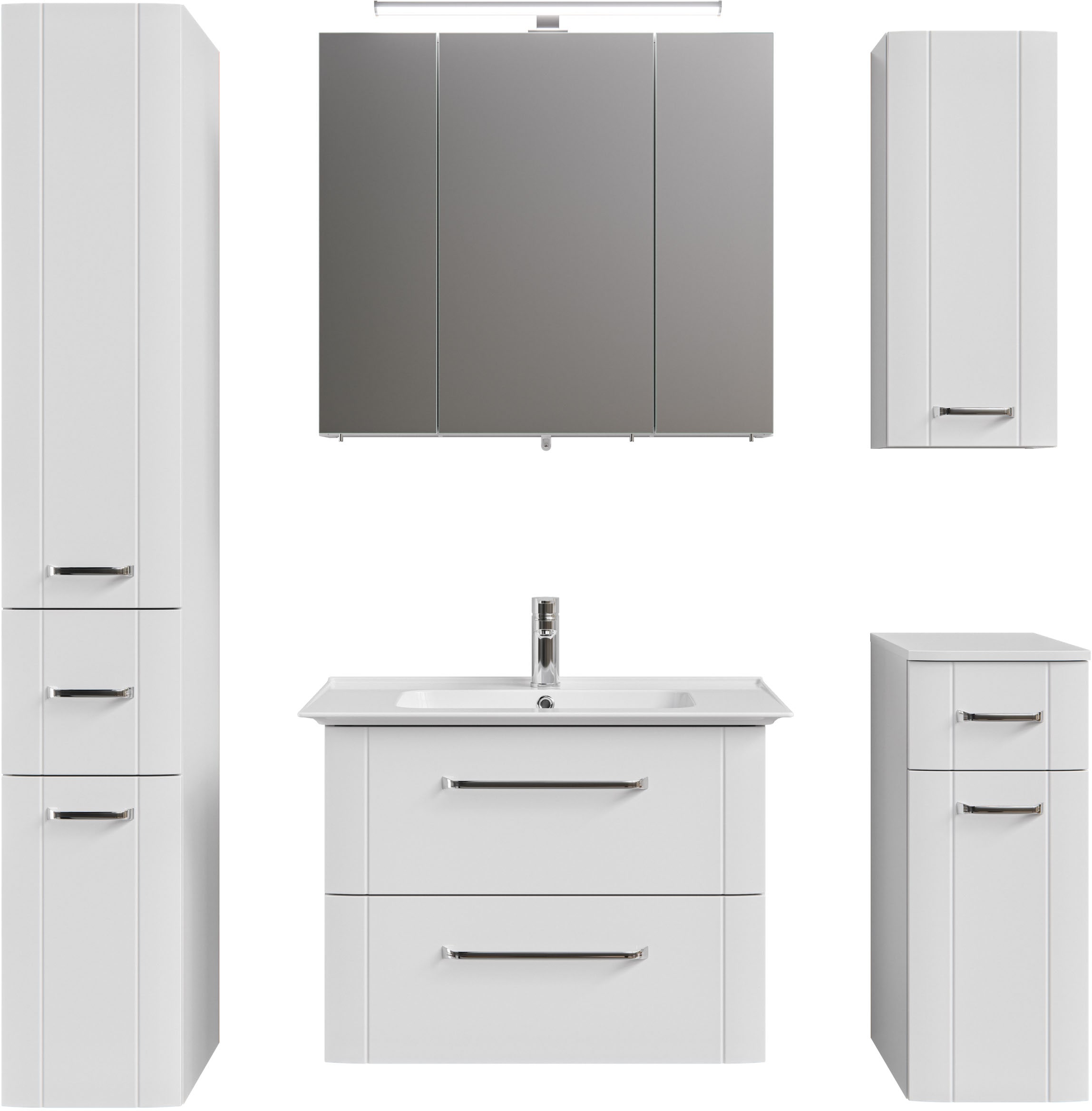 Saphir Badmöbel-Set "Badmöbel-Set 5-teilig Keramik-Waschtisch mit LED-Spieg günstig online kaufen