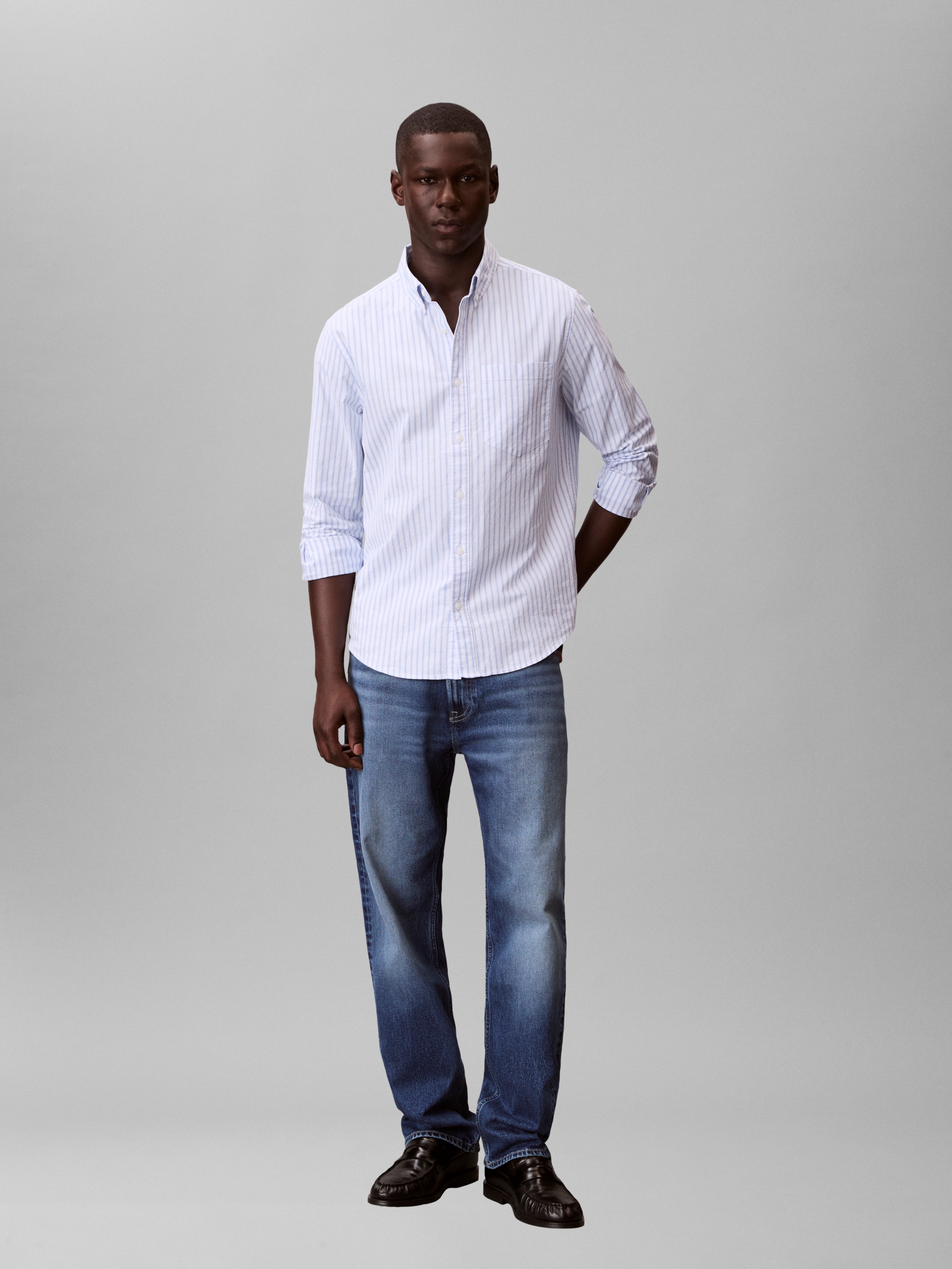Calvin Klein Langarmhemd »STRIPE OXFORD CLASSIC SHIRT« Regular fit mit Rundhlsausschnitt