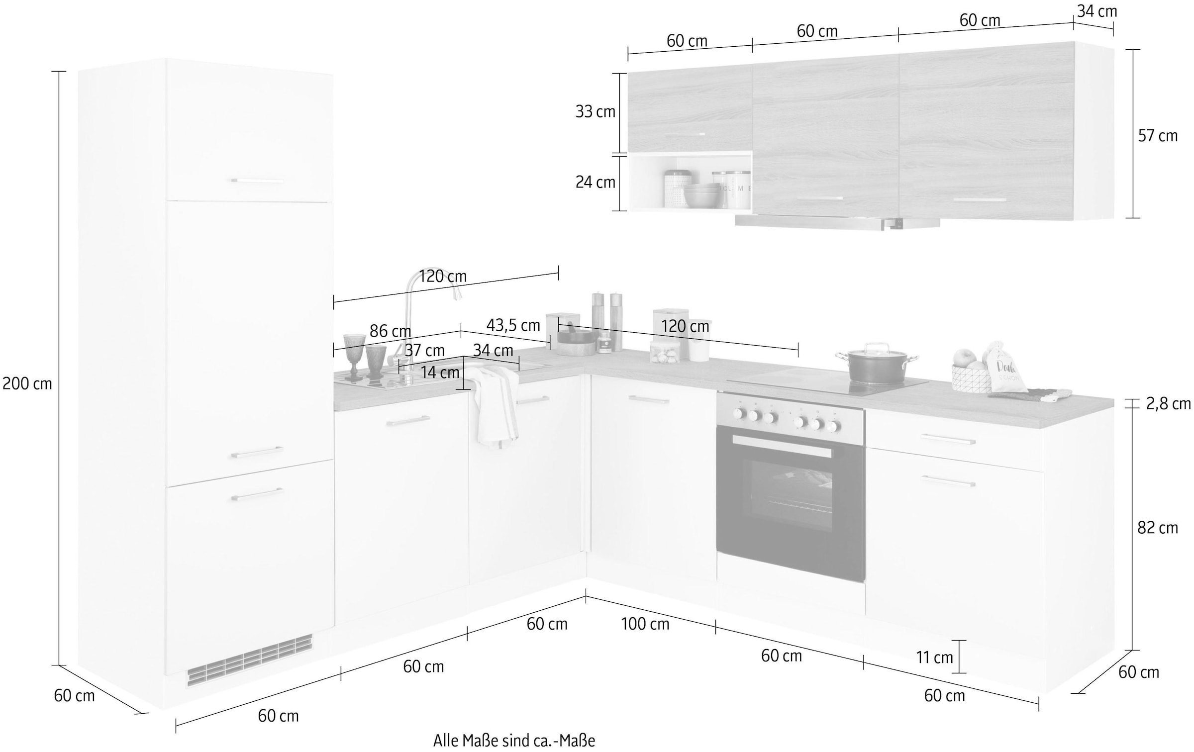 KOCHSTATION Winkelküche »KS-Visby«, mit E-Geräte, Winkel 240 x 240cm inkl. Kühlschrank u. Geschirrspüler