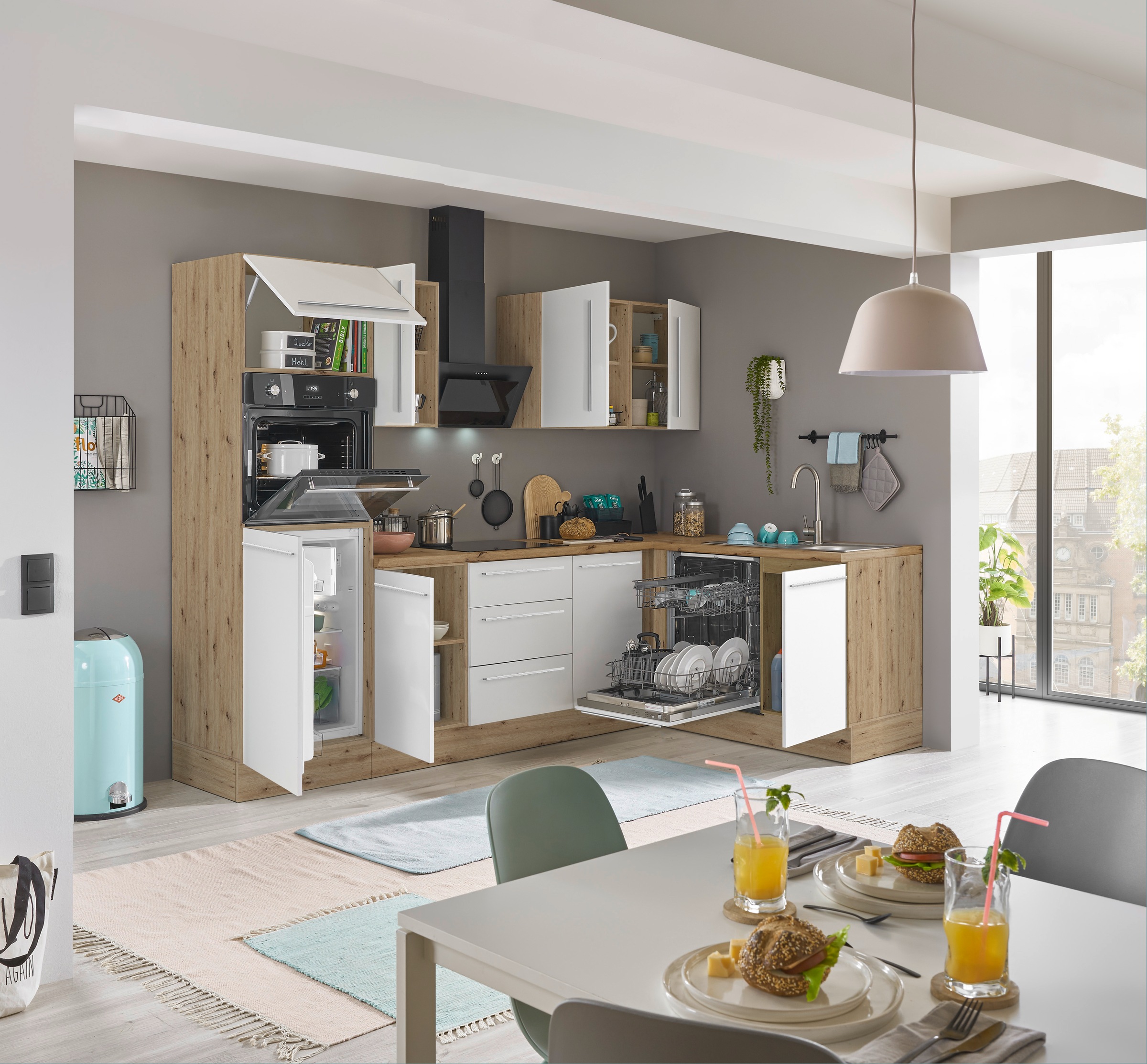 KOCHSTATION Winkelküche »Florida, Stellbreite 280x165 cm«, wahlweise mit E-Geräten, mit Softclose für Türen und Schubkästen