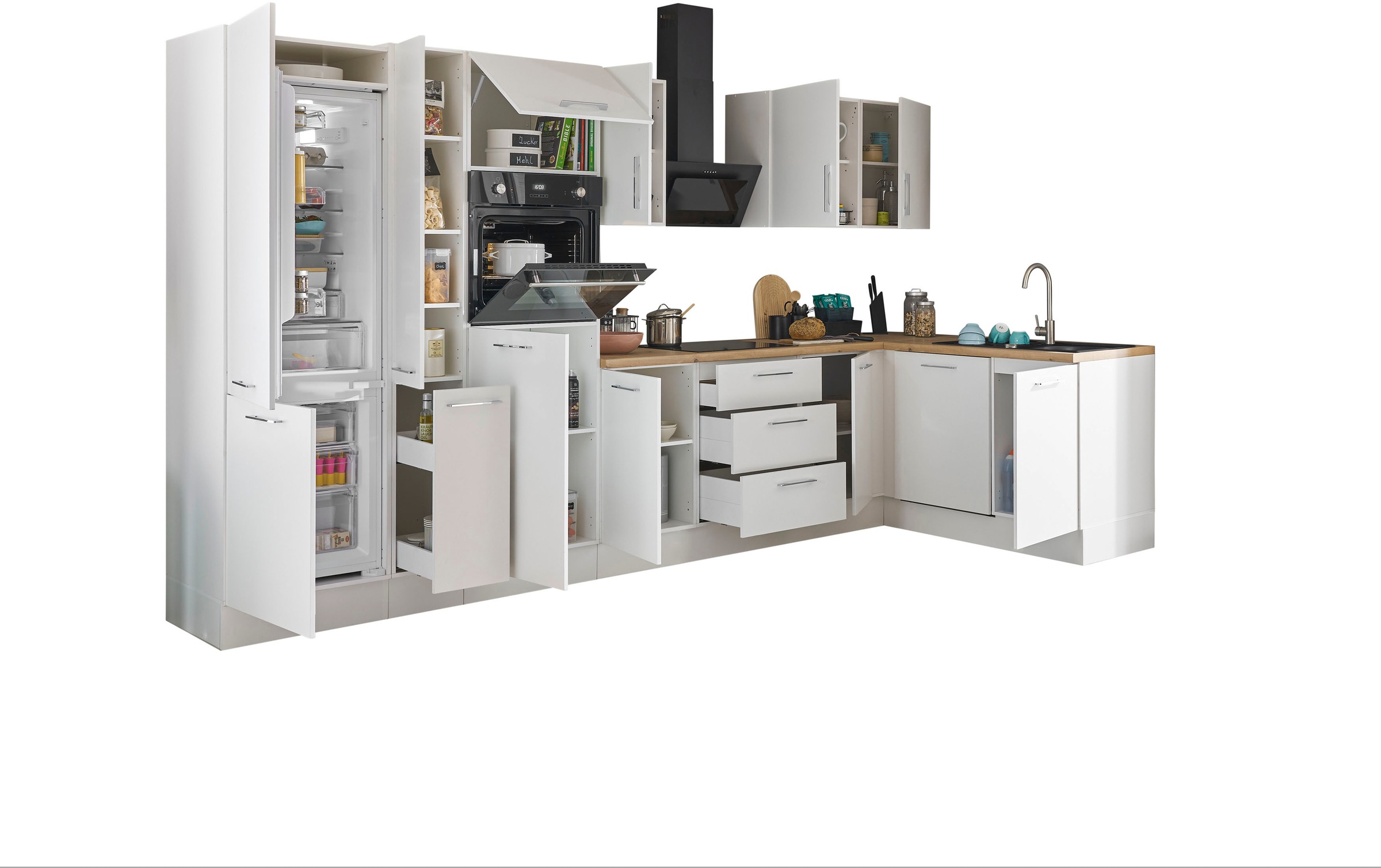 BASIC by Balculina Winkelküche »Turin«, Stellbreite 370x175 cm, wahlweise mit E-Geräten