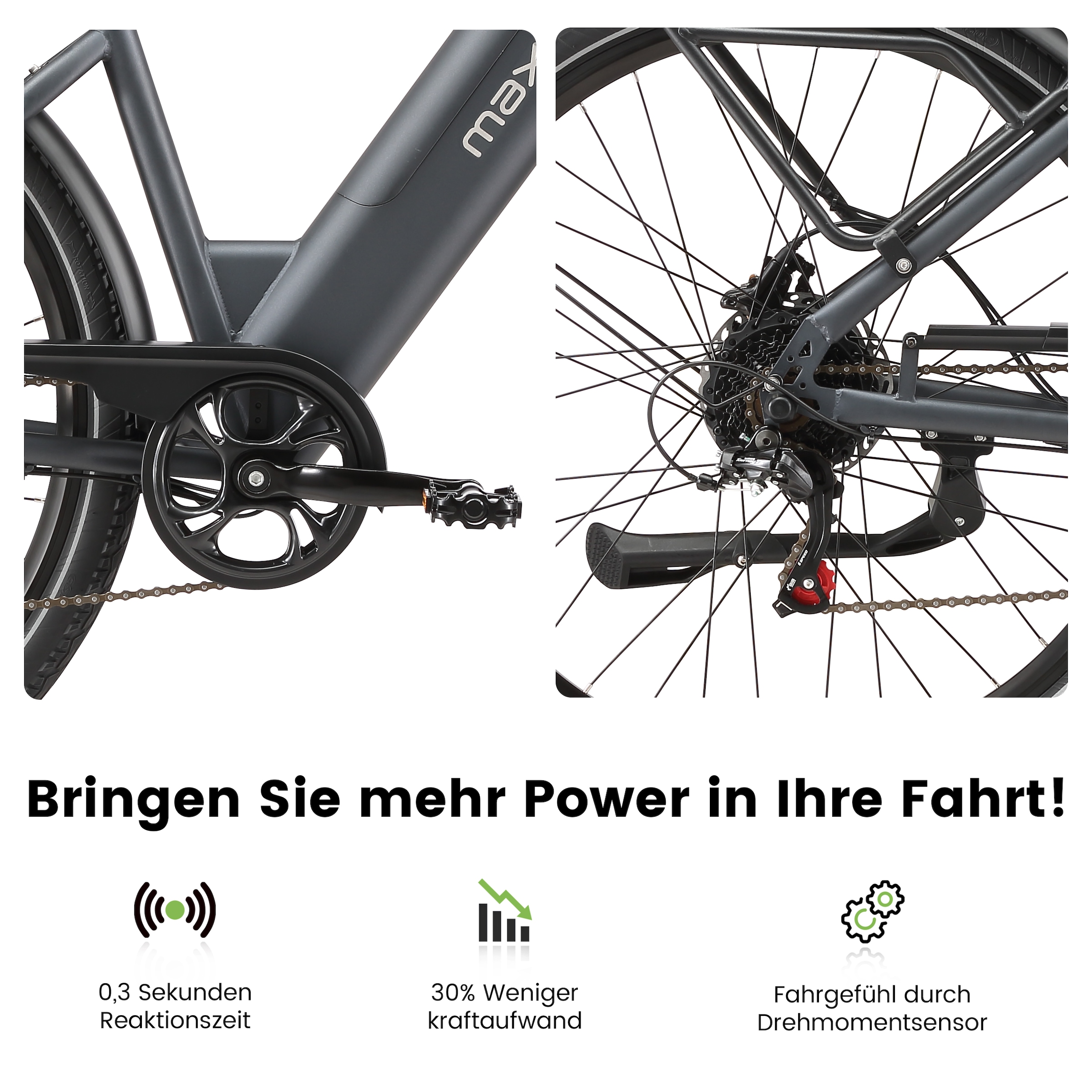 Maxtron »Maxtron Lira 28" City-E-Bike« 7 Gang Shimano Kettenschaltung Heckmotor 250 W (mit integr. Akku), Elektrofahrrad für Alltag und Einkauf