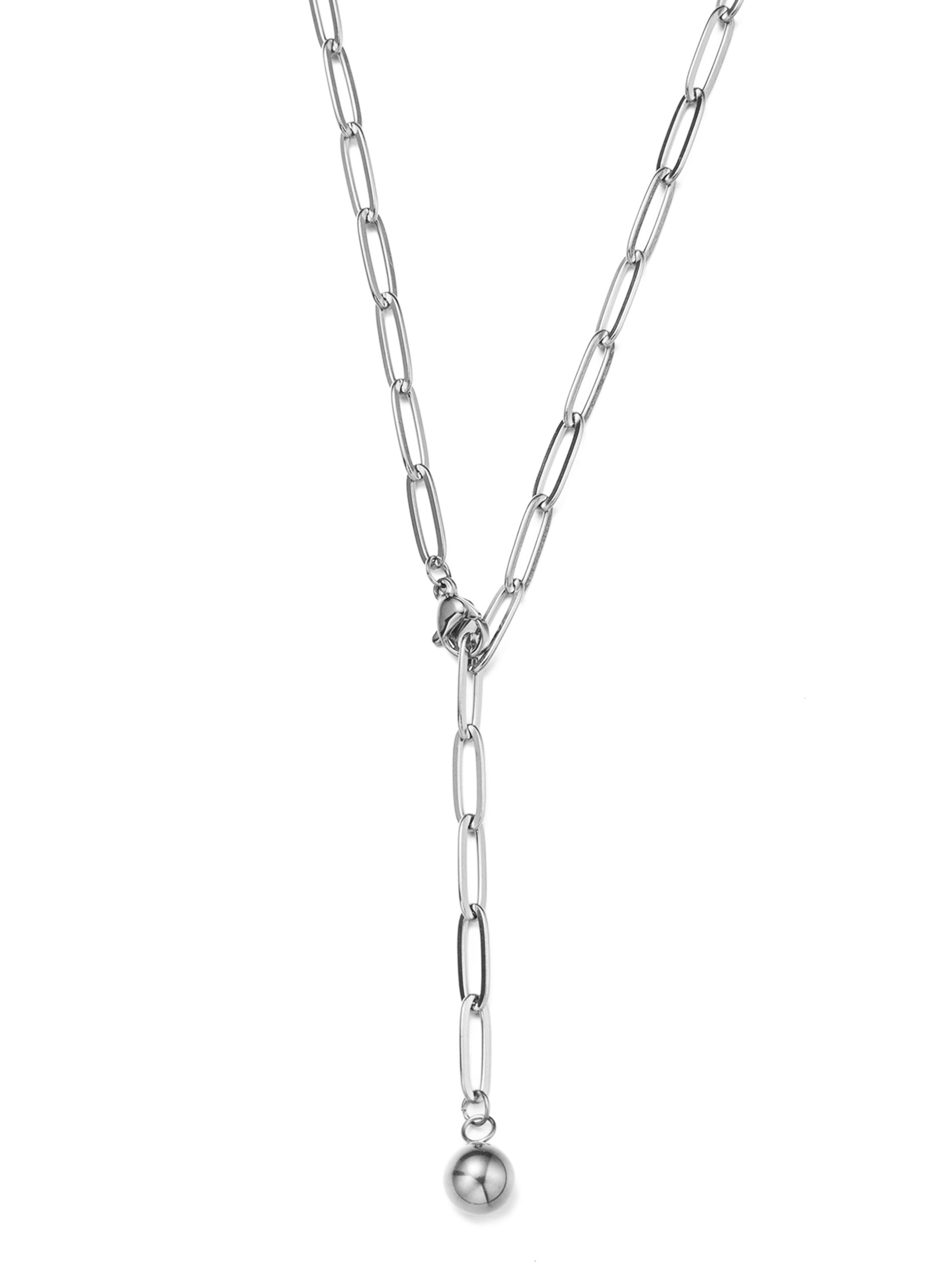 Kette mit Anhänger "Schmuck Geschenk Edelstahl Halsschmuck Halskette Y-Kette Kugel", silberfarben, ANISTON JEWELRY & WATCHES, Halsketten, Damen, Edelstahl, L: 45 B: 4mm, Made in Germany, B:4mm