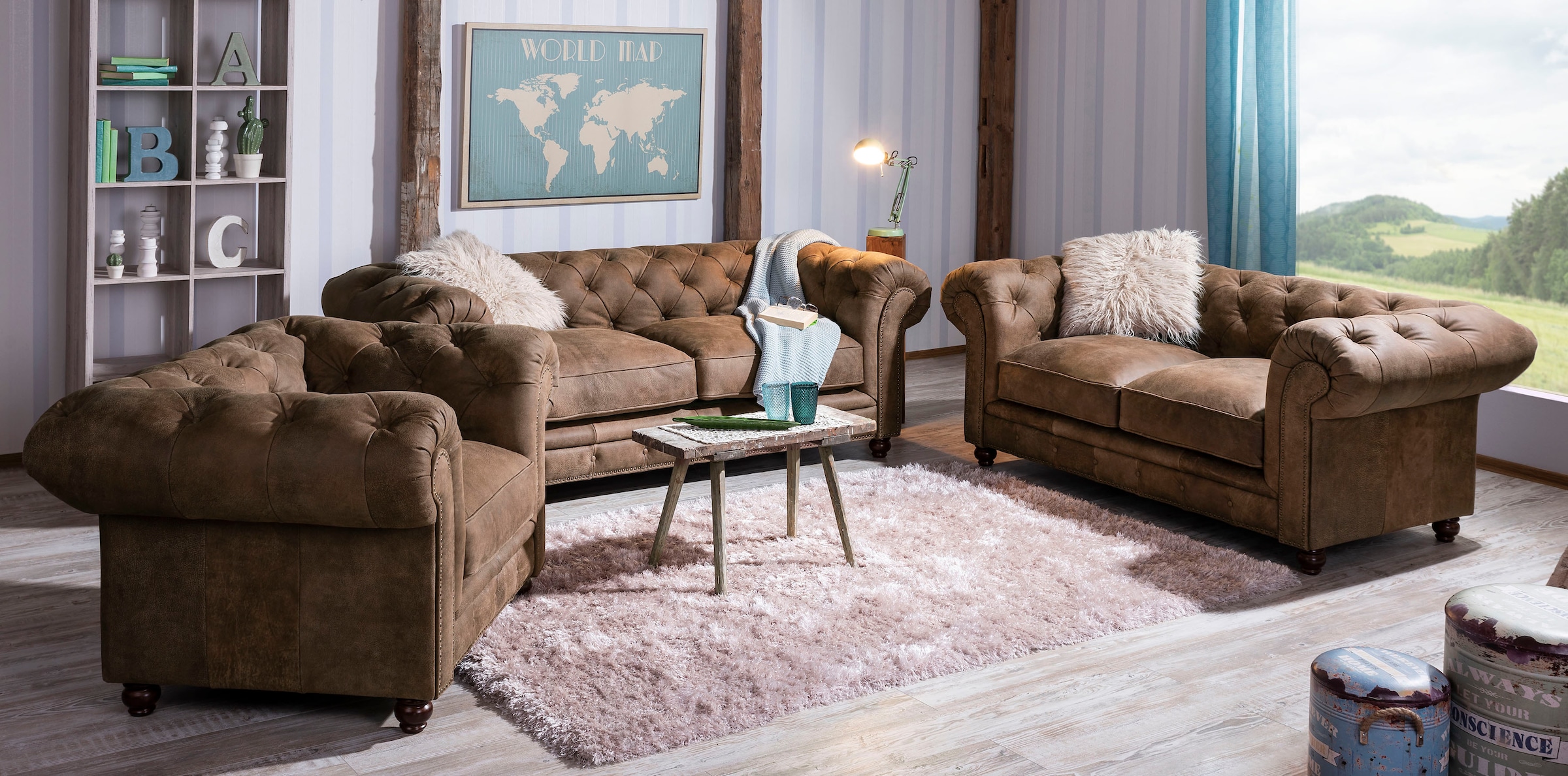 Max Winzer® Chesterfield-Sessel »Old England, Loungesessel, bequem, mit tollen Details«, Ledersessel mit Knopfheftung & Ziernägeln