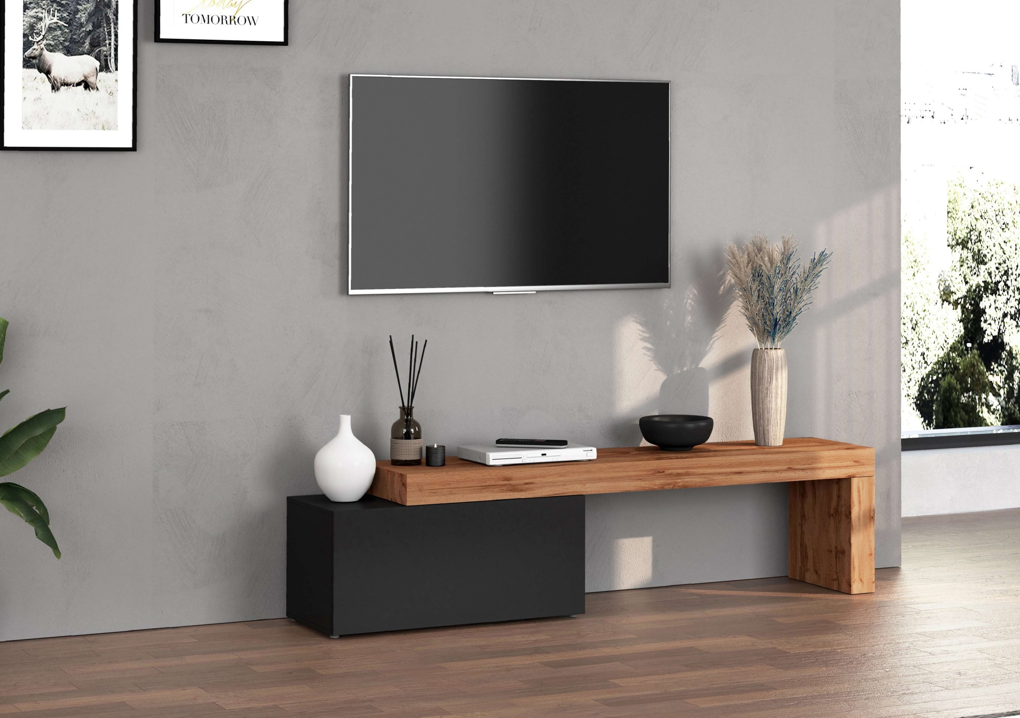 INOSIGN Lowboard »Chronos TV-Board, TV-Schrank«, (1 St., Breite verstellbar von 180 bis 260 cm), Breite 220 cm TV-Board,Lowboard,1 Klappe und ein L-Förmiger Aufsatz