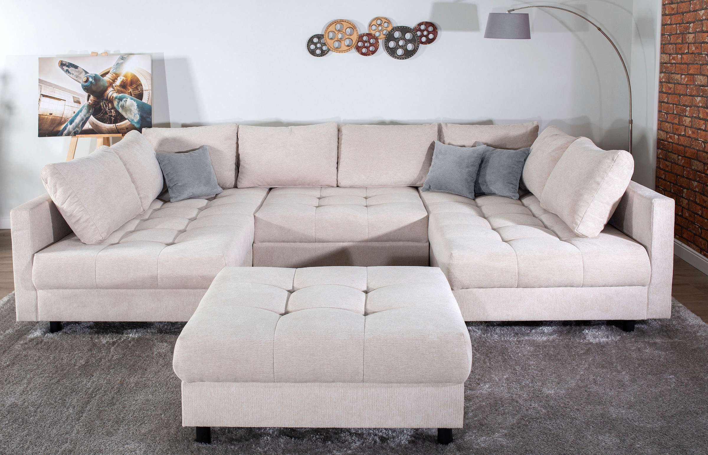 Home affaire Wohnlandschaft "Toni U-Form, B: 298 cm", mit Hocker & 3 Zierki günstig online kaufen