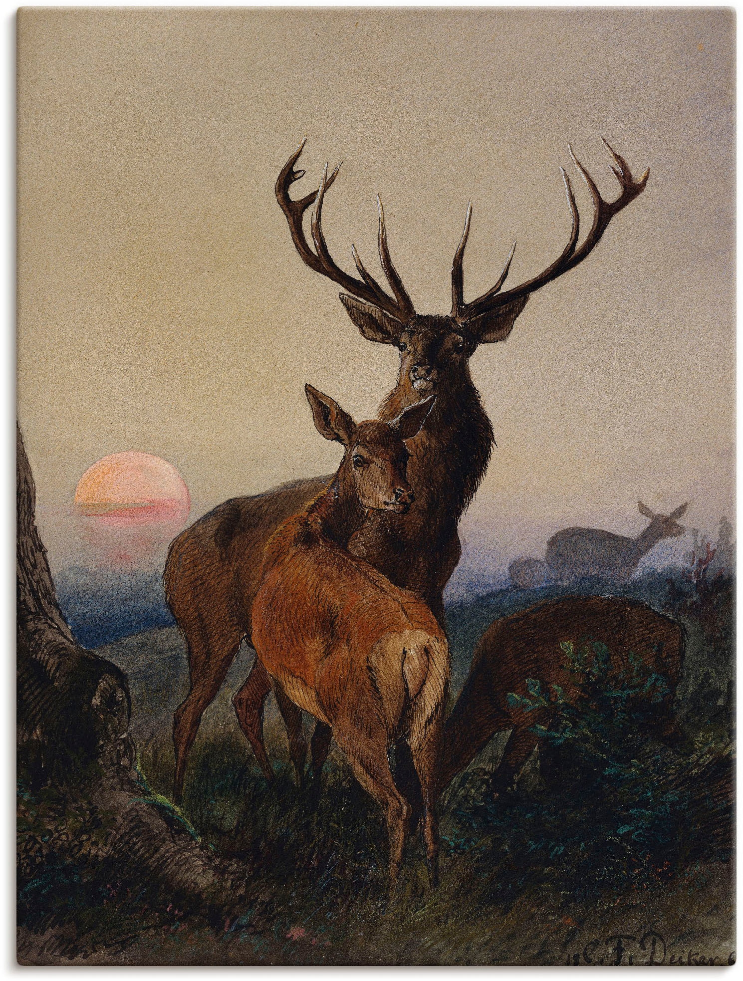 Wandbild Leinwandbild, Größen Sonnenuntergang«, Poster Wildtiere, BAUR bei Artland St.), als oder bestellen ein | Reh Wandaufkleber und in »Hirsch versch. (1