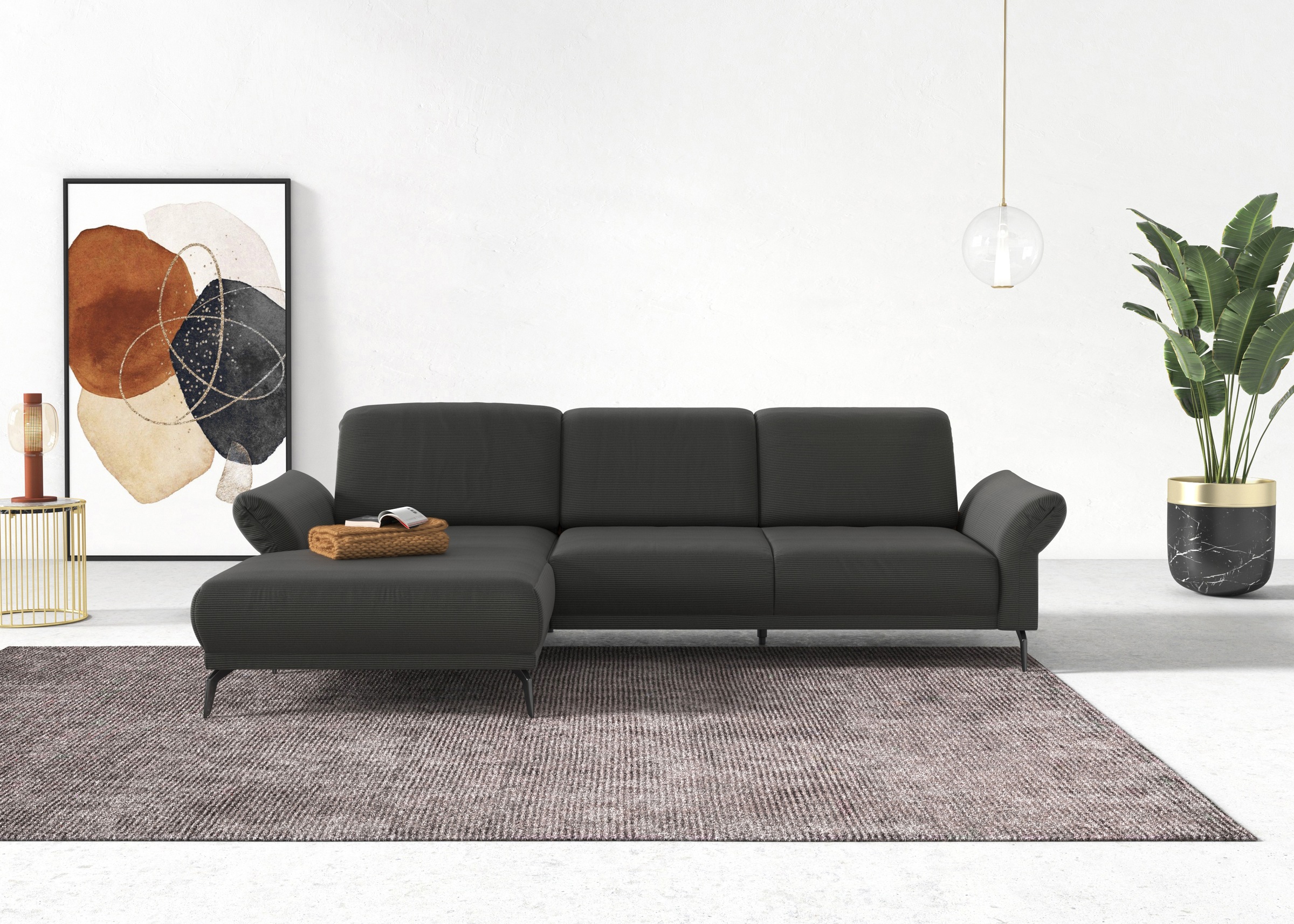 INOSIGN Ecksofa »Coco L-Form«, Sitztiefen-, Arm- und Kopfteilverstellung, Cord-Bezug, Fußhöhe 15 cm