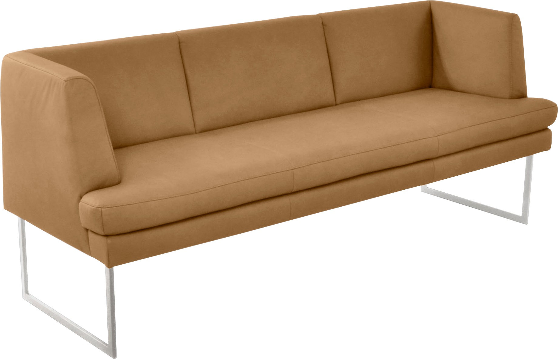 Polsterbank K+W KOMFORT & WOHNEN "Cube", gelb (curcuma 71), B:209cm H:82cm T:67cm, Sitzbänke, Polsterbank, Hammerkissenoptik, 2 Breiten, Hochkantkufe in Edelstahloptik 2