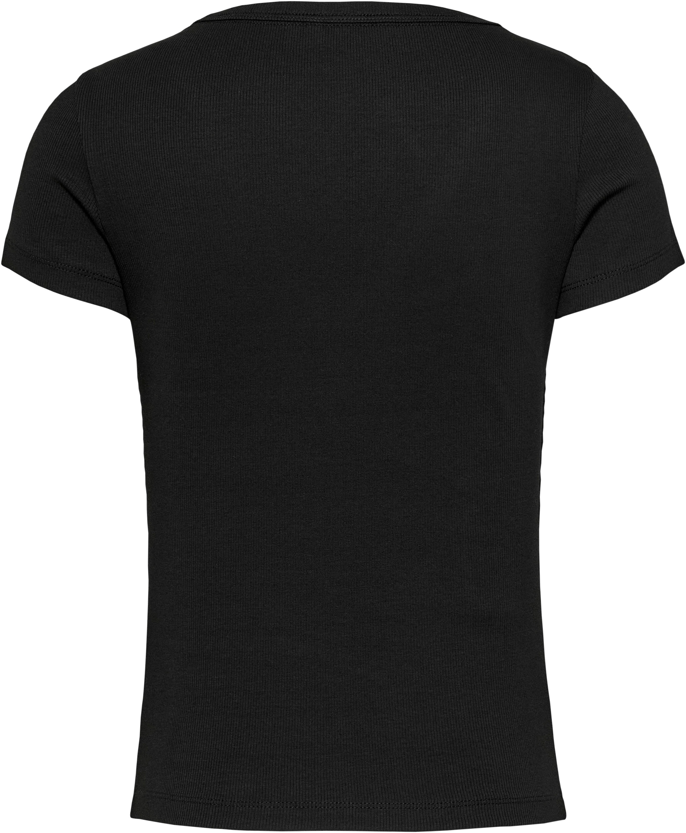 Tommy Jeans T-Shirt »Slim Essential Rib V-Neck Rippshirt«, mit Logostickerei