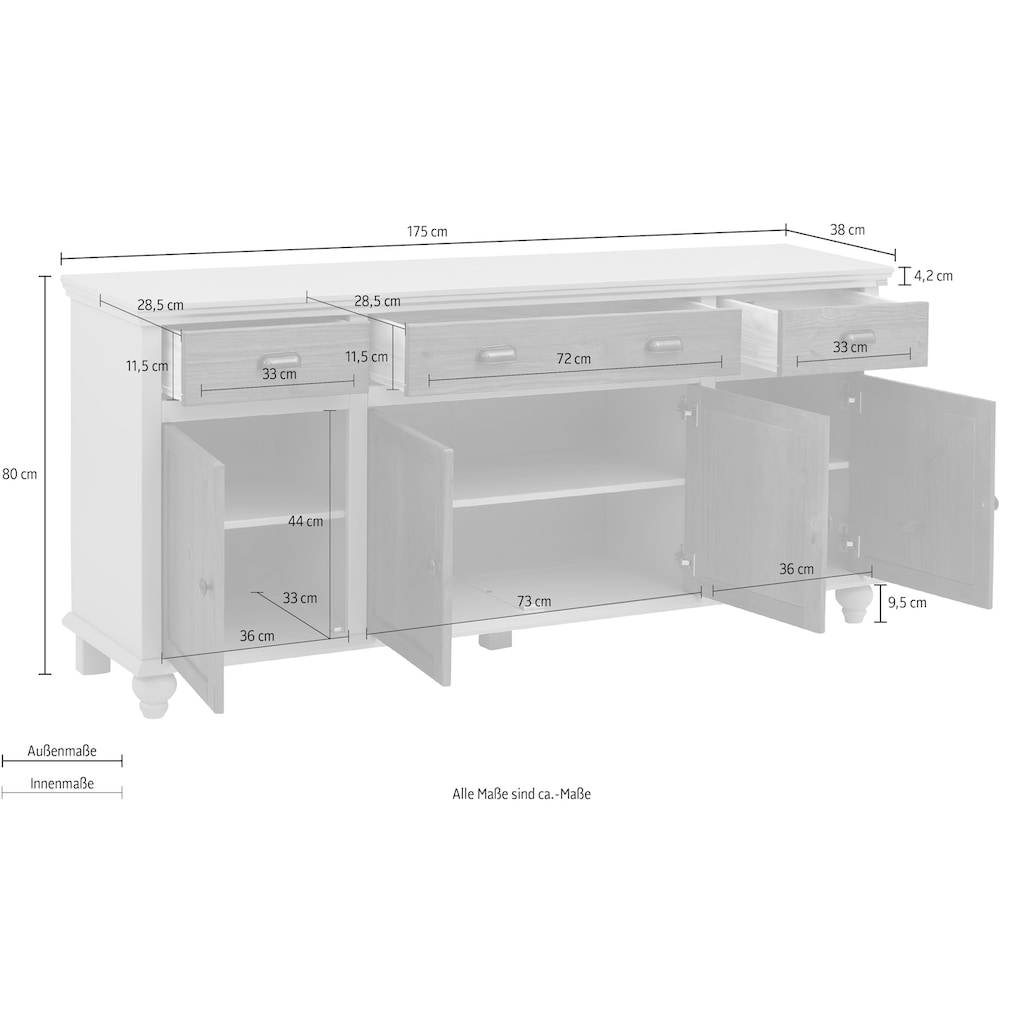 Home affaire Sideboard »Borey«, Höhe 80 cm, Breite 175 cm