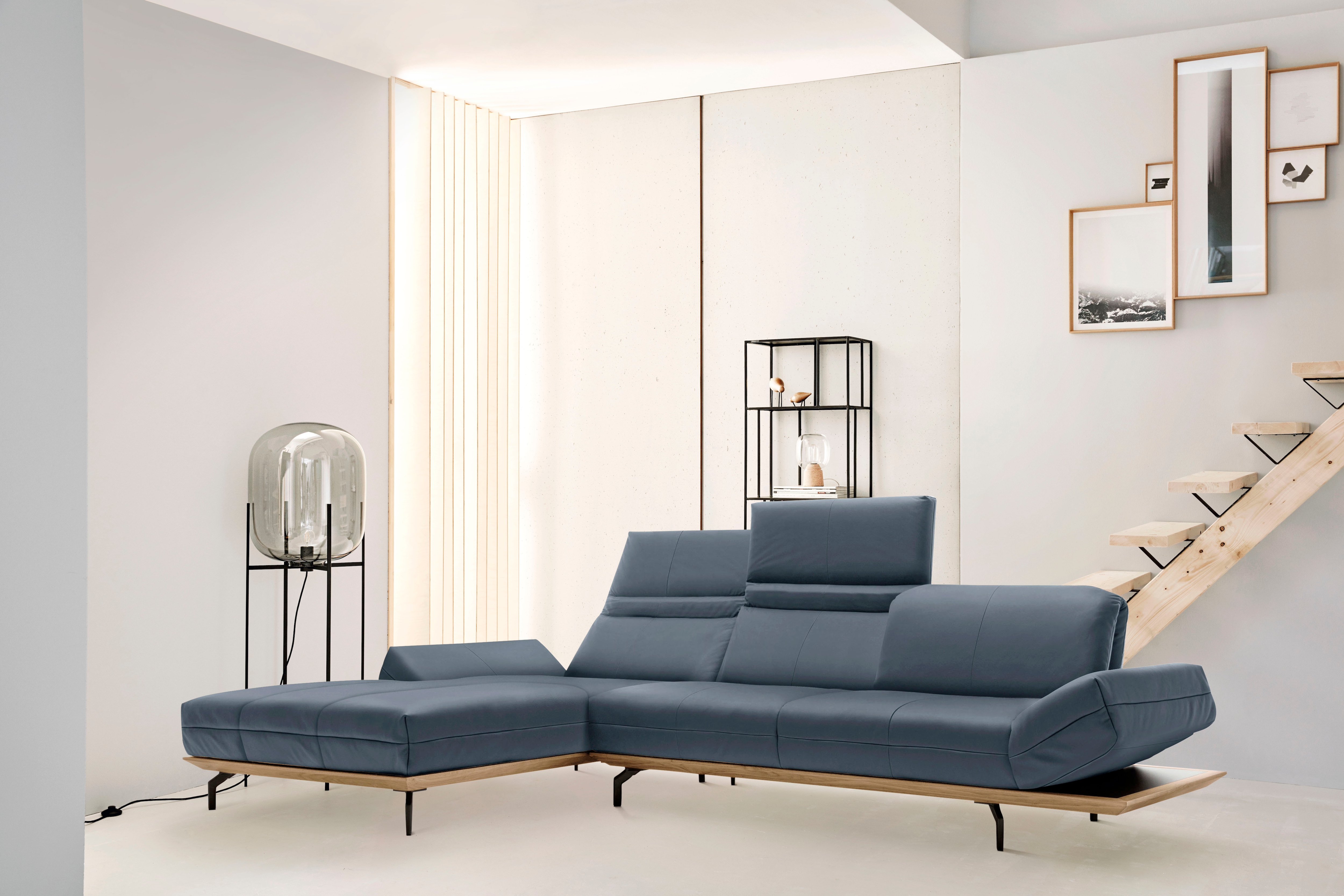 Creation BY ROLF BENZ Ecksofa "CR.420, Designecksofa, bequem, verstellbare Rückenlehne, L-Form" in 2 Qualitäten, Holzrahmen in Eiche Natur oder Nußbaum, Breite 313 cm