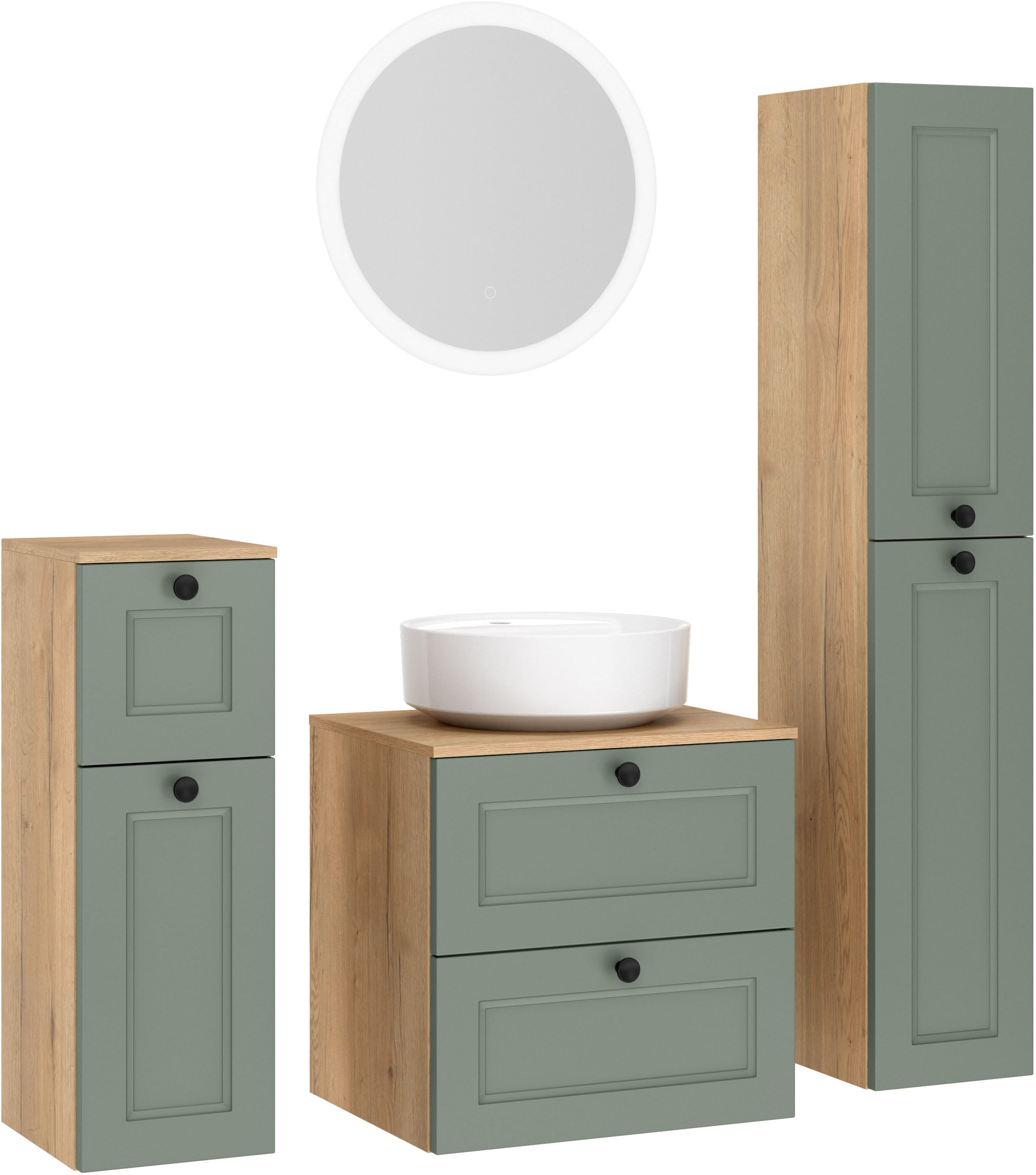 nobilia "Cascada" Set, inkl. Aufsatzwaschbecken und beleuchtetem Spiegel mit Touch-Sensor, 4 Stk. tlg.
