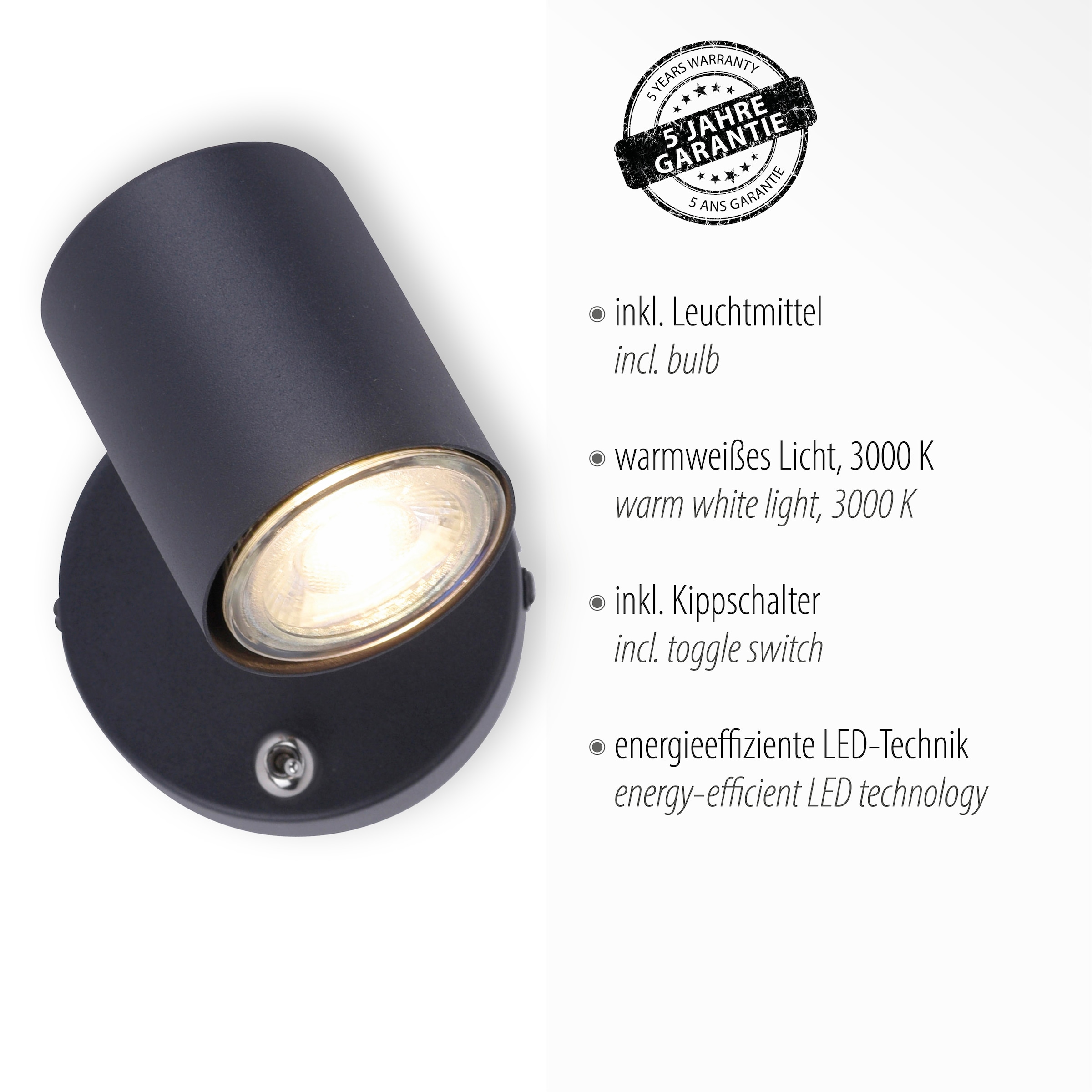 JUST LIGHT LED Wandleuchte »TARIK«, 1 flammig, Leuchtmittel GU10 | LED wechselbar, LED