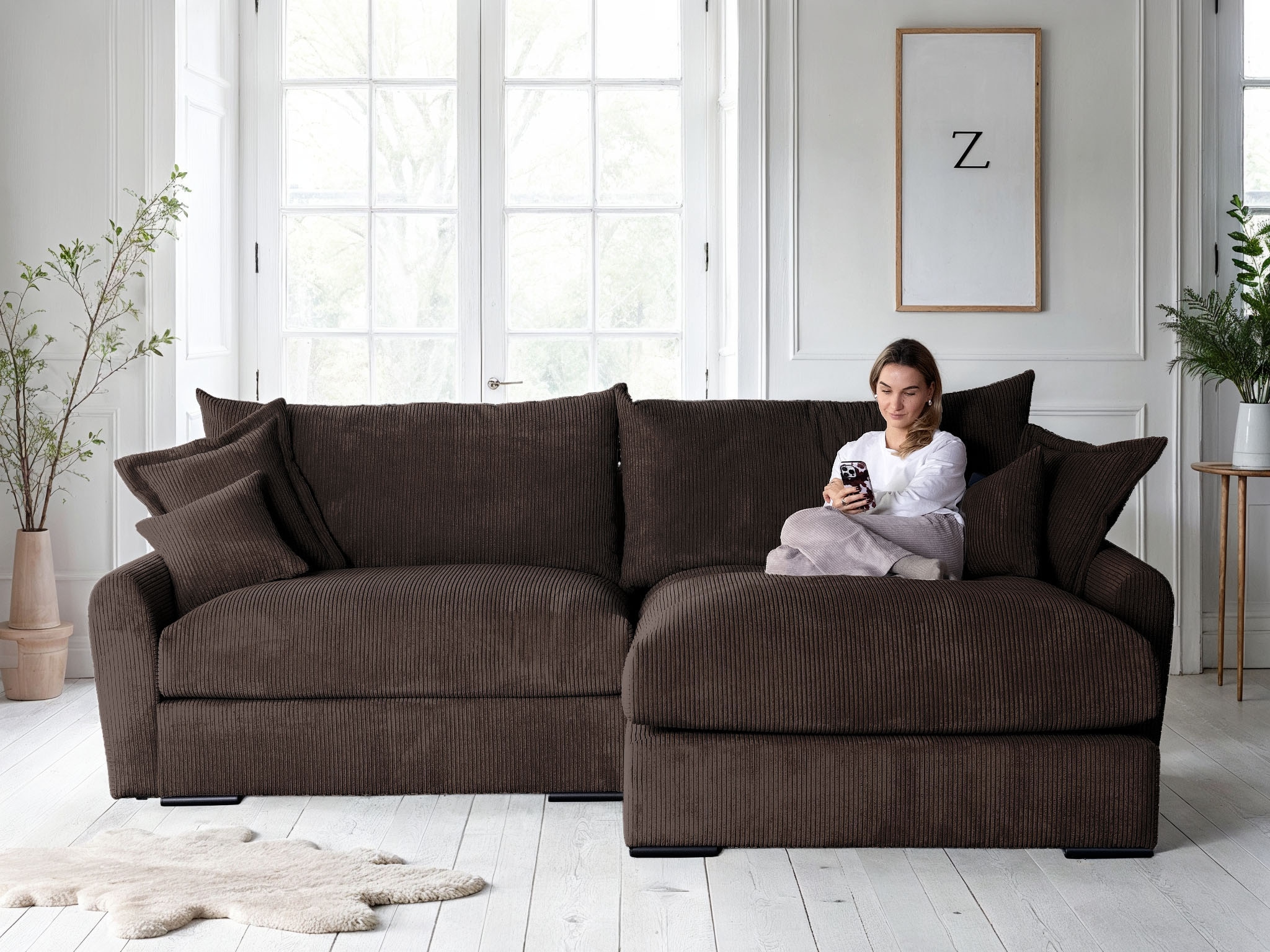 Home affaire Ecksofa "Finca XXL L-Form, B: 247 cm" 4 Zierkissen, Mega-Sofa, in Cord oder Chenille-Struktur, Federkern
