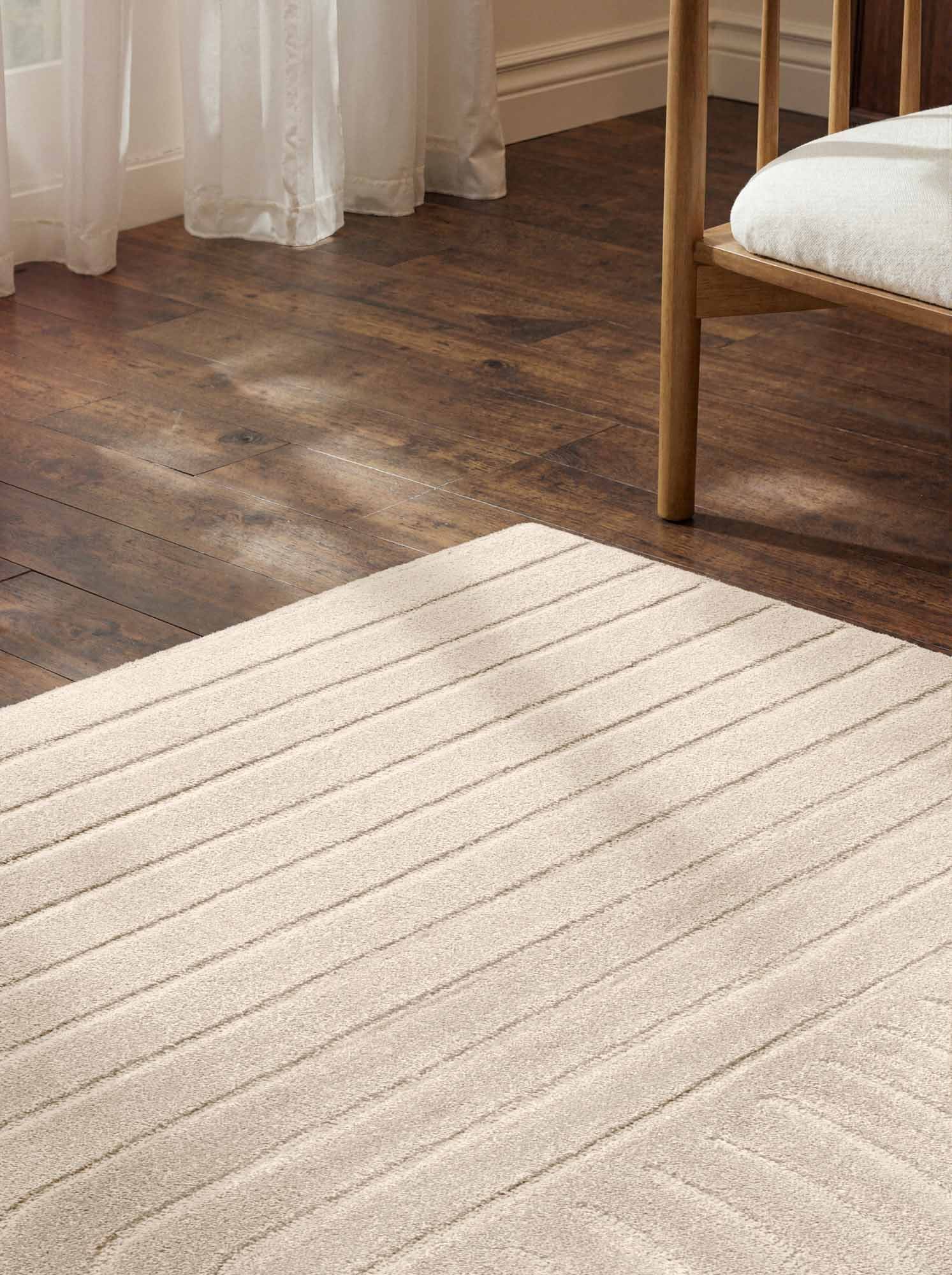 vikosa Wollteppich »Arcora« rechteckig 15 mm Höhe Wolle Handgemacht, Hoch-Tief-Effekt, Geometrisches Linien Wellendesign