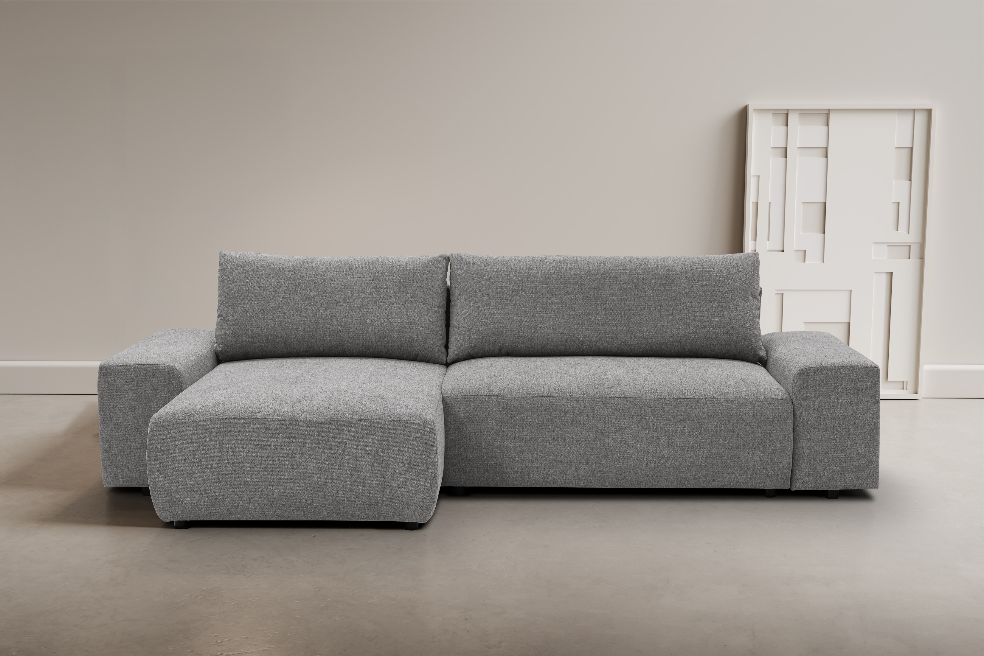 WERK2 Ecksofa "Amsterdam 300 x 150 cm modern und bequem" Struktur fein, L-Form, XXL, Schlaffunktion, Bettkasten