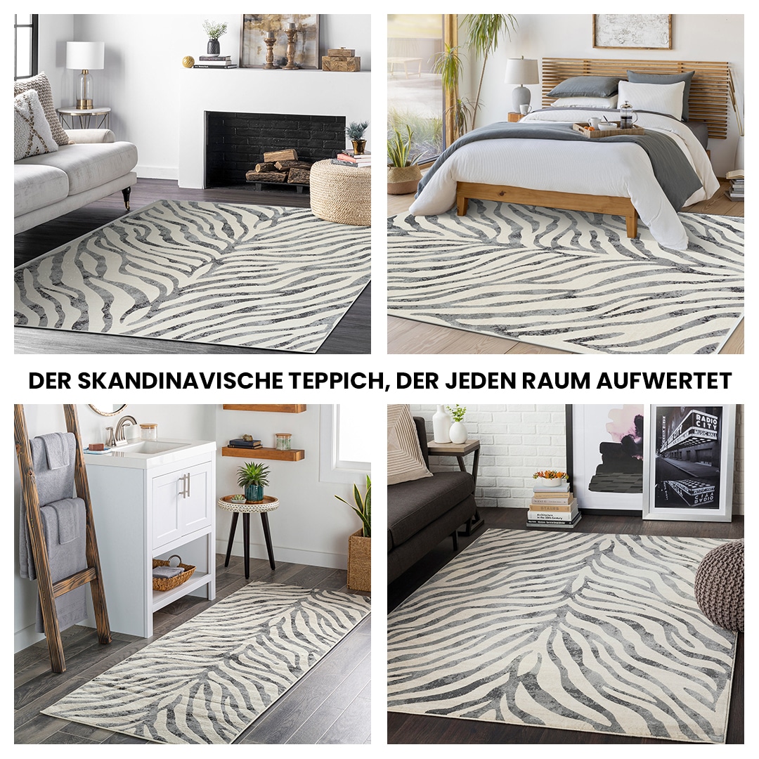 Livabliss Teppich »LUANDA«, rechteckig, 11 mm Höhe, Skandinavischer Teppich, Boho Wohnzimmerteppich/Läufer im Zebra Muster