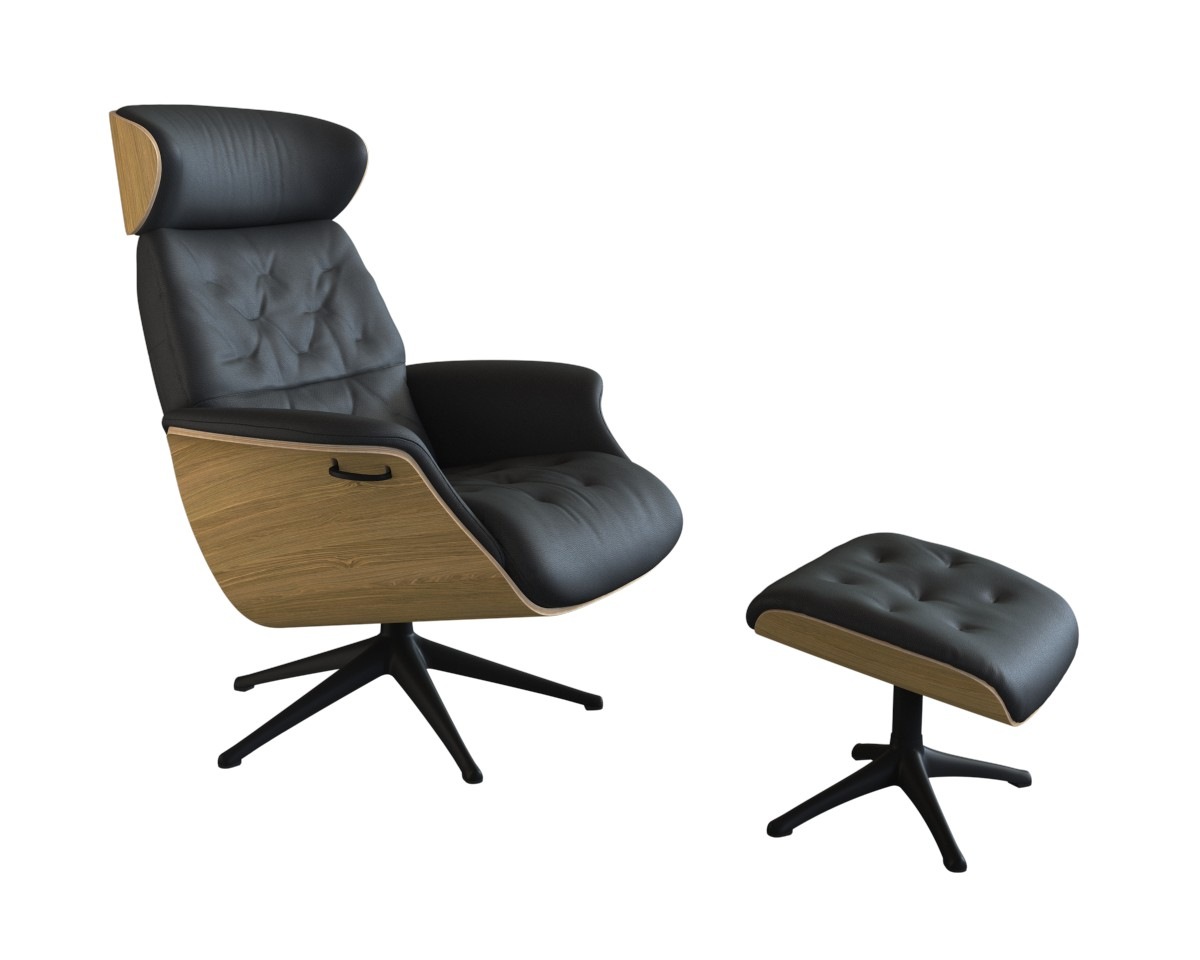 Relaxsessel FLEXLUX "Volden Fernsehsessel, verstellbarer Rücken- & Kopfstütze, drehbar", schwarz (deep schwarz), B:83cm H:112cm T:125cm, 100% Echteder, Sessel, Relaxsessel, Rücken- und Kopfteilverstellung, Drehbar, Fuß Schwarz Armlehne Walnuss 2