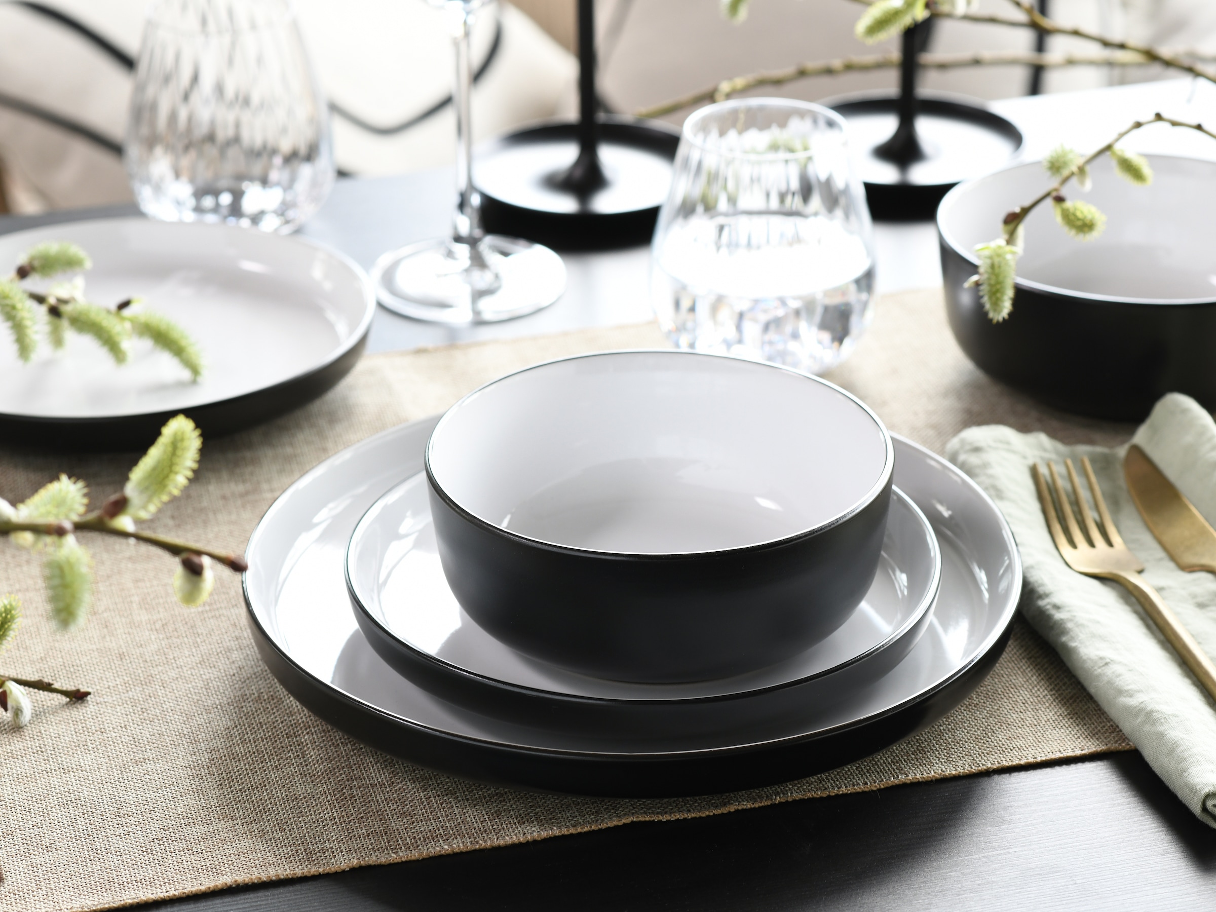 CreaTable Kombiservice »Nordic Cool Black, Kombi-Set 16-tlg«, (Set, 16 tlg.), Scandi-Style