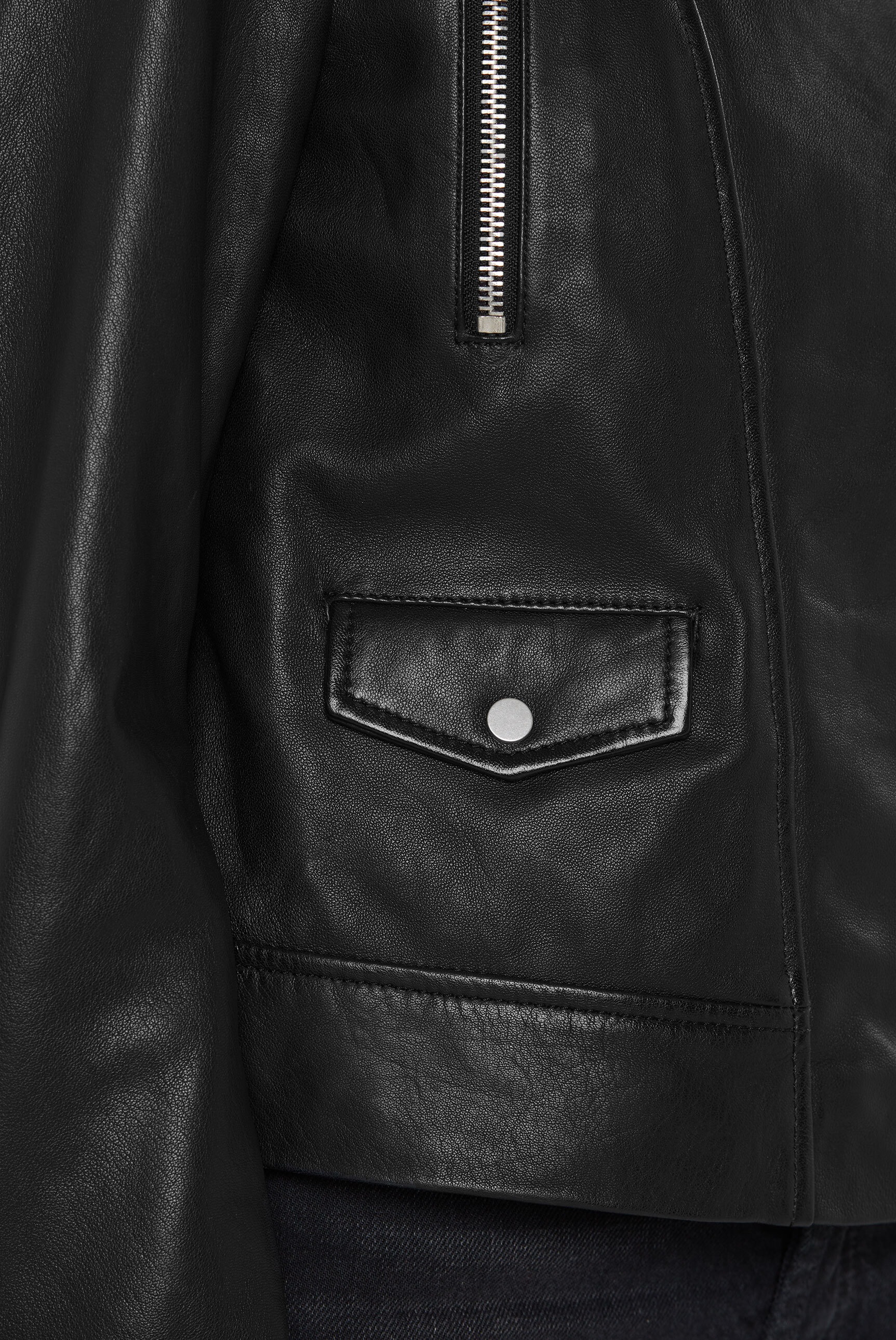 SENSES.THE LABEL Lederjacke, ohne Kapuze, mit Zipper am Ärmelende