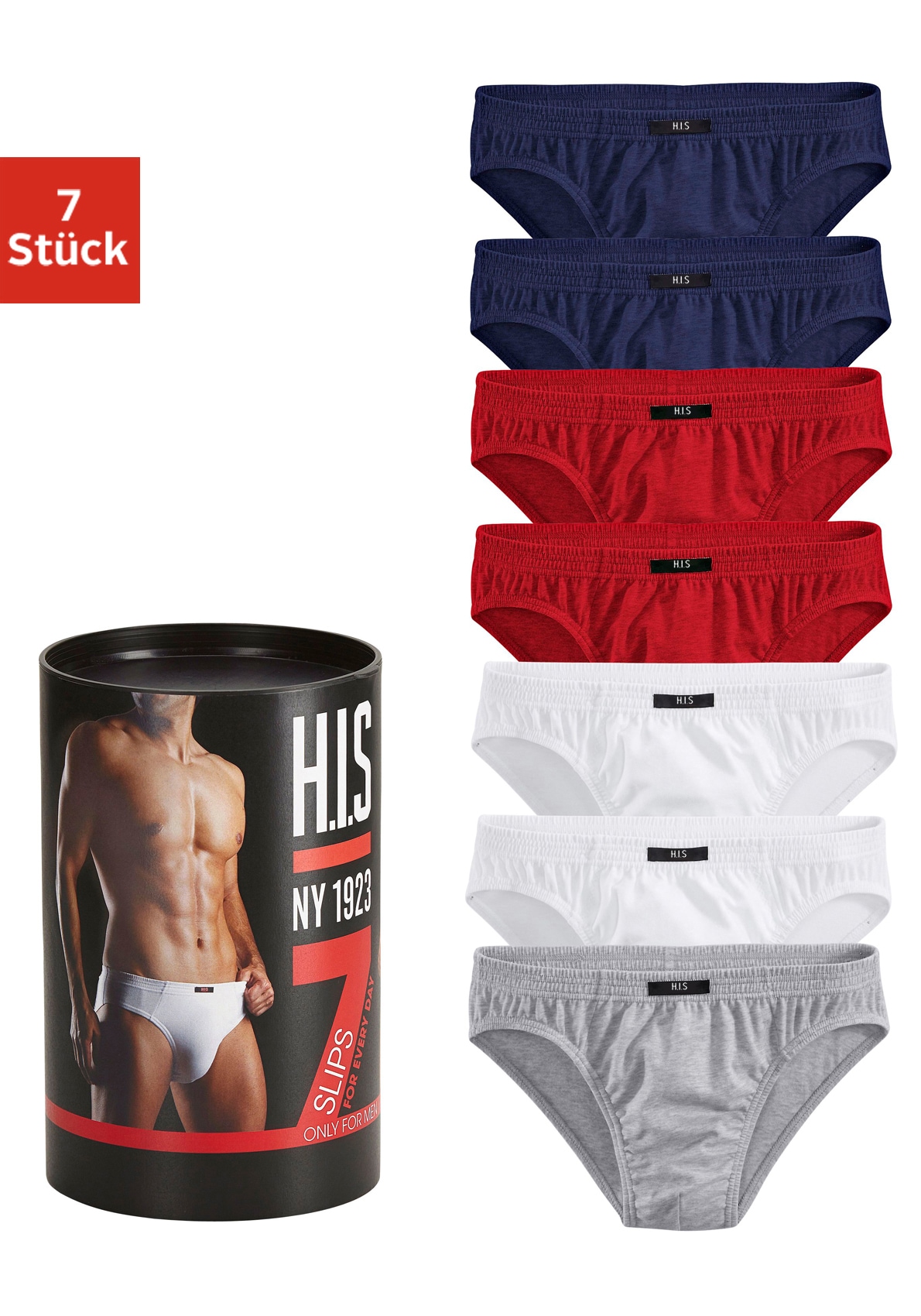 H.I.S Slip "Unterhosen für Herren" Dose, 7 Stk. tlg., aus Baumwoll-Mix in e günstig online kaufen