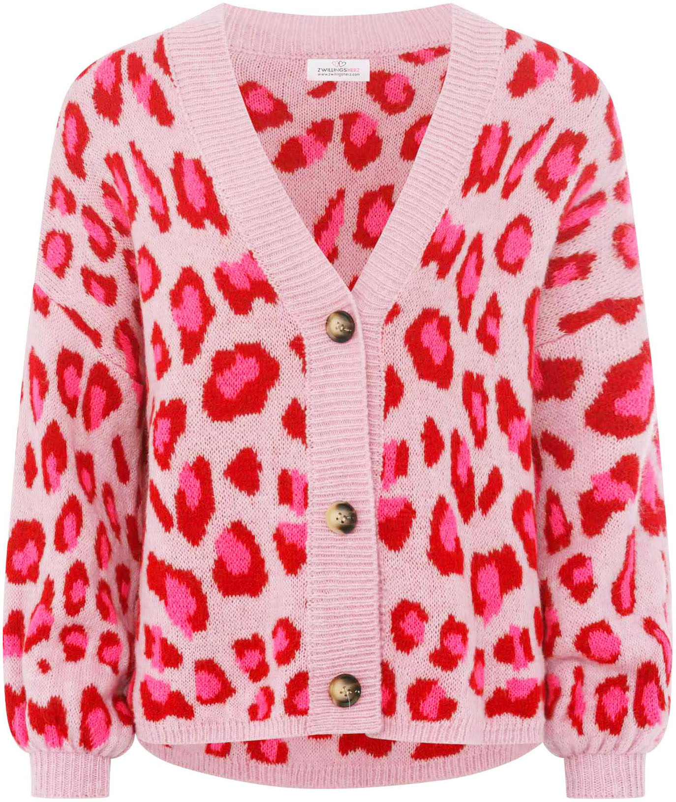 Thumbnail - Zwillingsherz Strickjacke ""Big Leo"" One Size, Animal-Muster, Langarm, Knöpfe, tiefer V-Ausschnitt