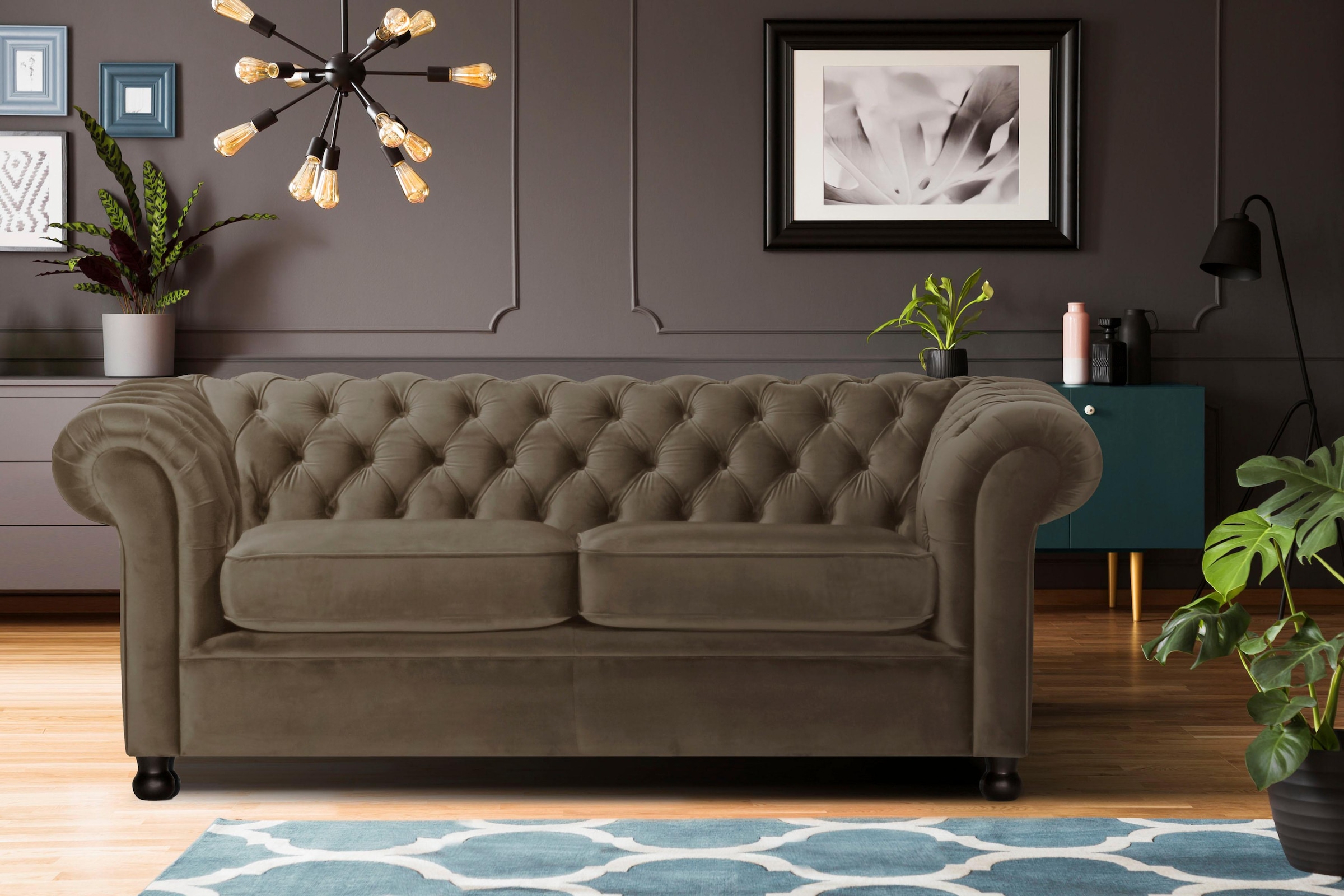 Home affaire Chesterfield-Sofa "Chesterfield Home 3-Sitzer B/T/H: 192/87/75 cn", mit edler Knopfheftung und typischen Ar