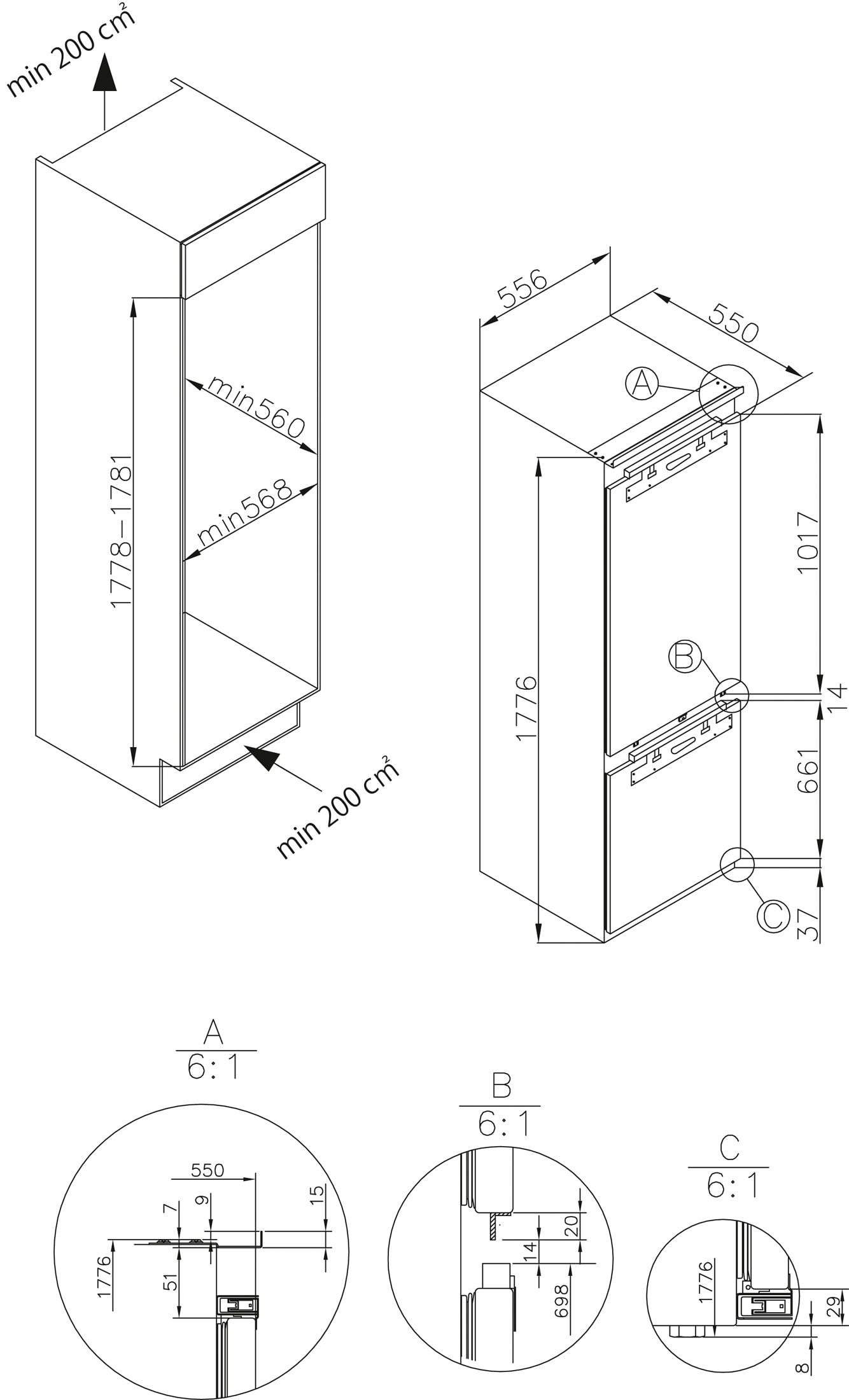 Amica Einbaukühlgefrierkombination »EKGCX 387 955« 176,9 cm hoch 55,6 cm breit