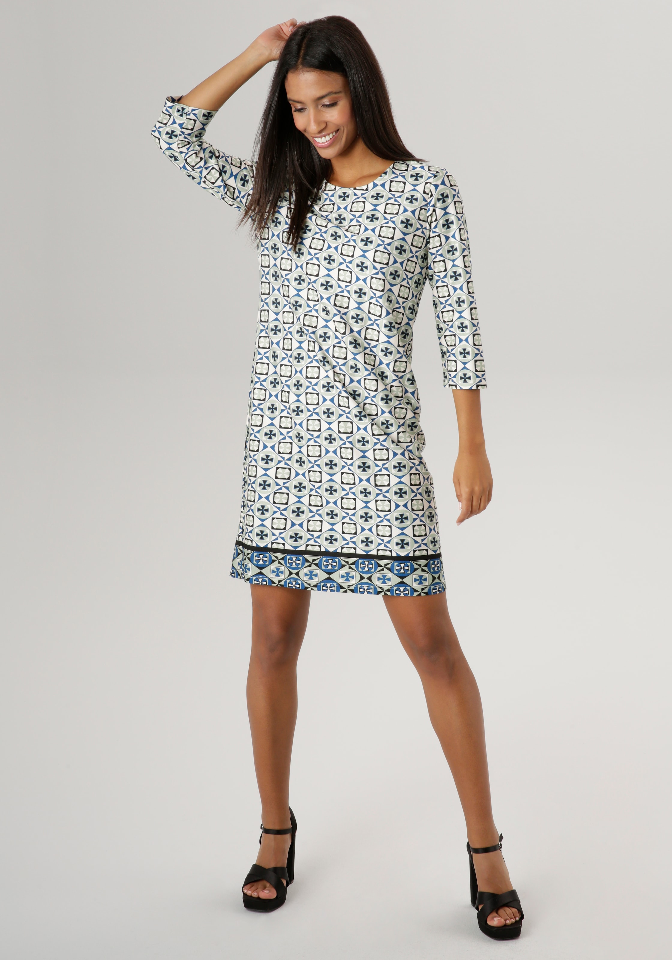 Aniston SELECTED Jerseykleid, mit geometrischem Muster und aufgedruckter Bordüre