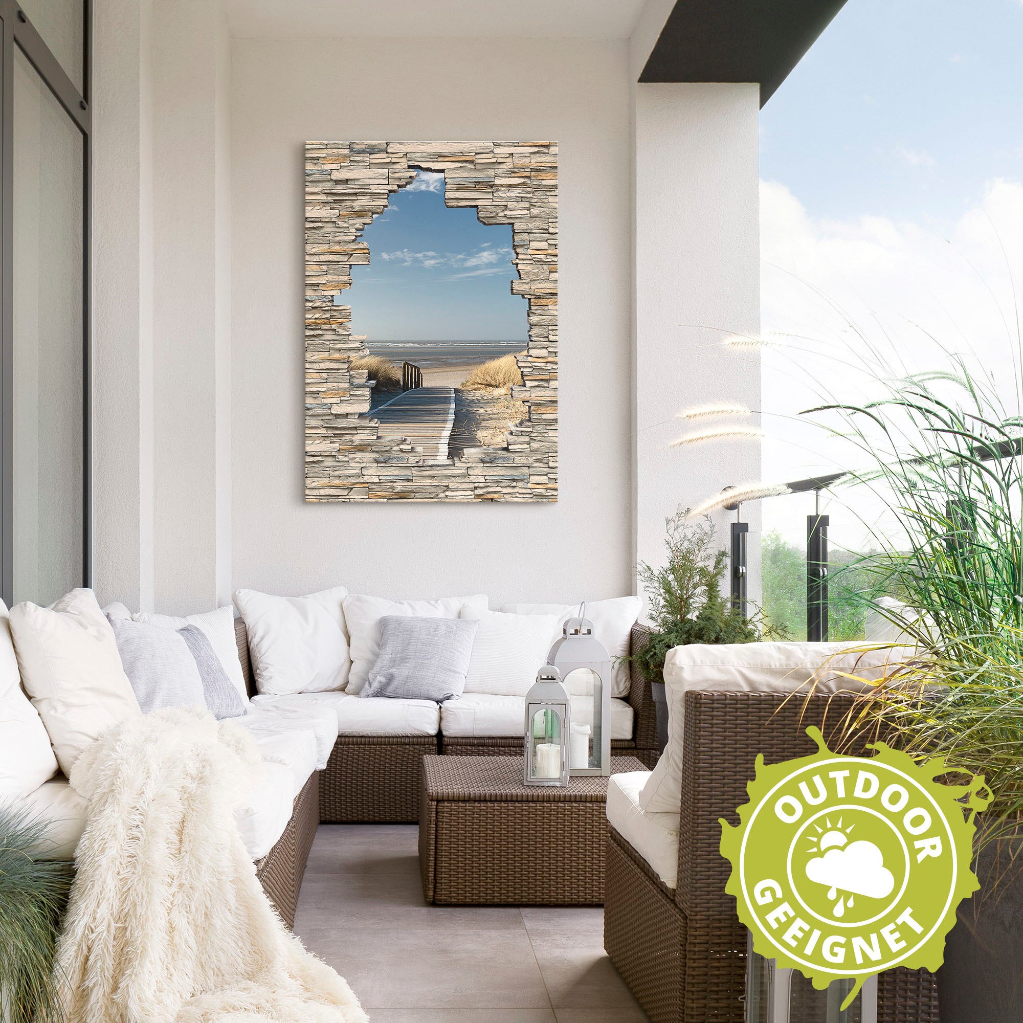 Artland Wandbild »Nordseestrand Langeoog Steg Stein Mauer«, Strandbilder, (1 St.), als Wandaufkleber in verschied. Größen