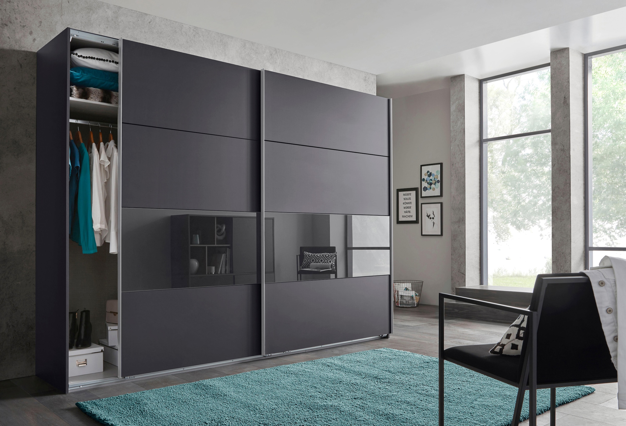 Wimex Schwebetürenschrank "Bramfeld Kleiderschrank" mit Glaselementen und zusätzlichen Einlegeböden