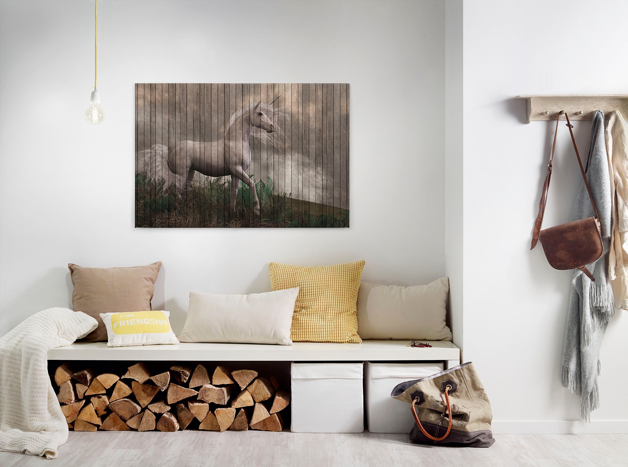 A.S. Création Leinwandbild "fantasy 3", Tiere, (1 St.), Keilrahmen Bild Holzoptik Einhorn