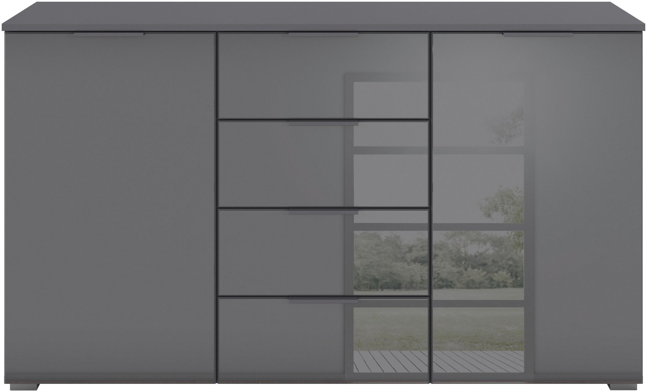 rauch Kombikommode »Sideboard Kombikommode Schubladenkommode AGORDO mit Glasfront«, (in zwei Griff-Farben), mit 4 Schubkästen und 2 Türen sowie Metallgriffen MADE IN GERMANY