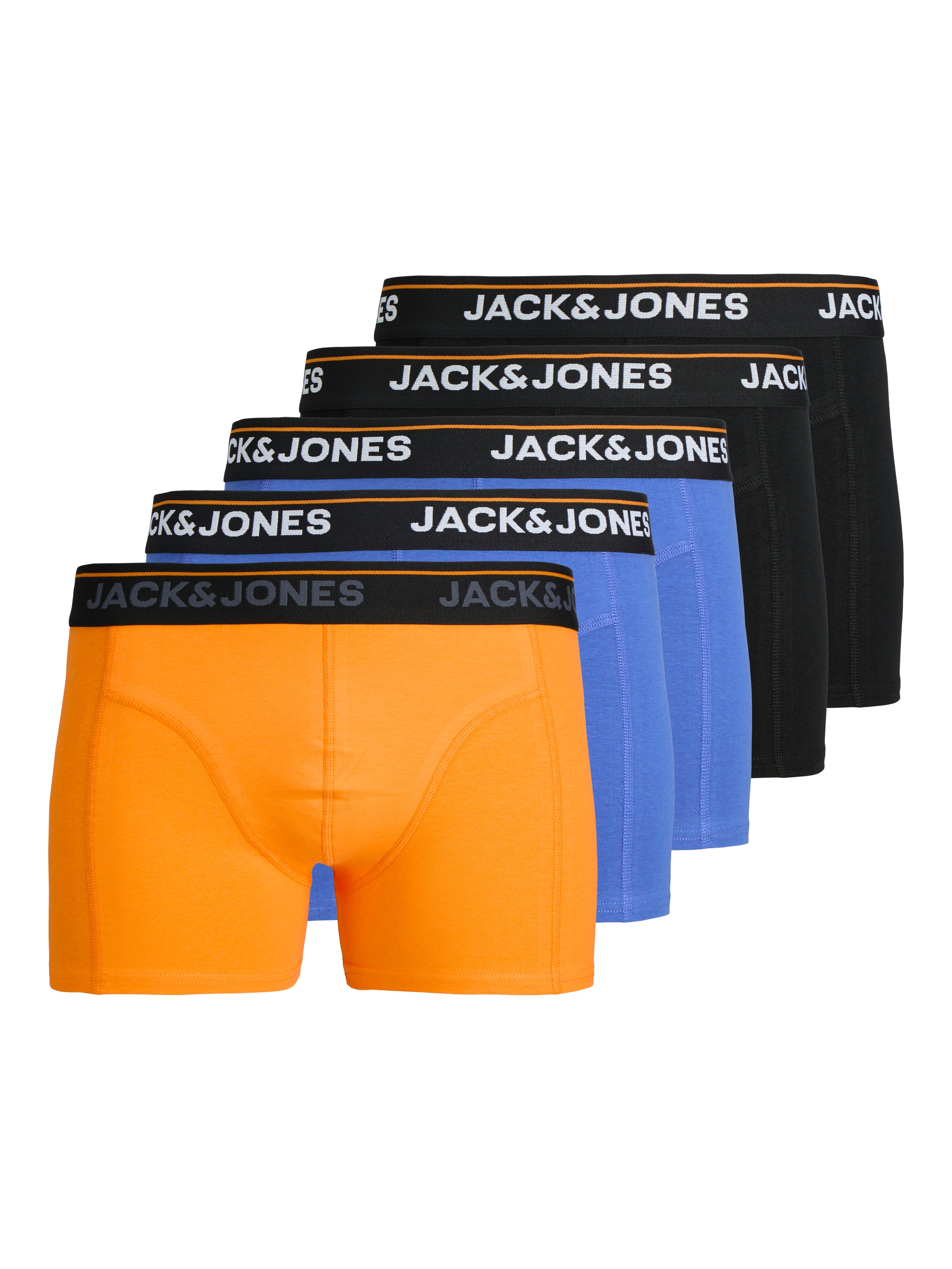 JACK & JONES Herren Trunk "JACTHEODORE SOLID TRUNKS 5 PACK", Gr. Lbeaucoup blau pack:beaucoup blau, orange peel, schwarz, schwarz, Jersey,