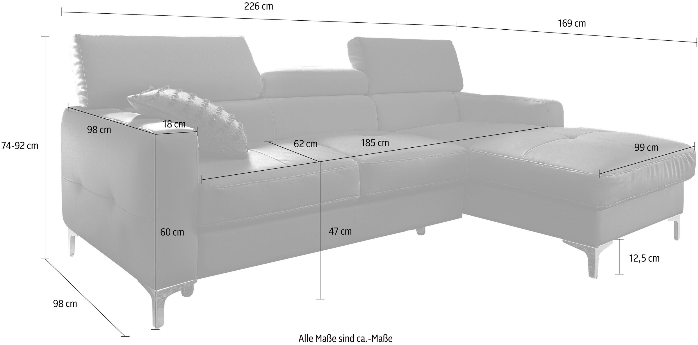 COTTA Polstergarnitur »Sammy L-Form«, (Set), Set bestehend aus: Ecksofa mit Kopfteilverstellung & Hocker