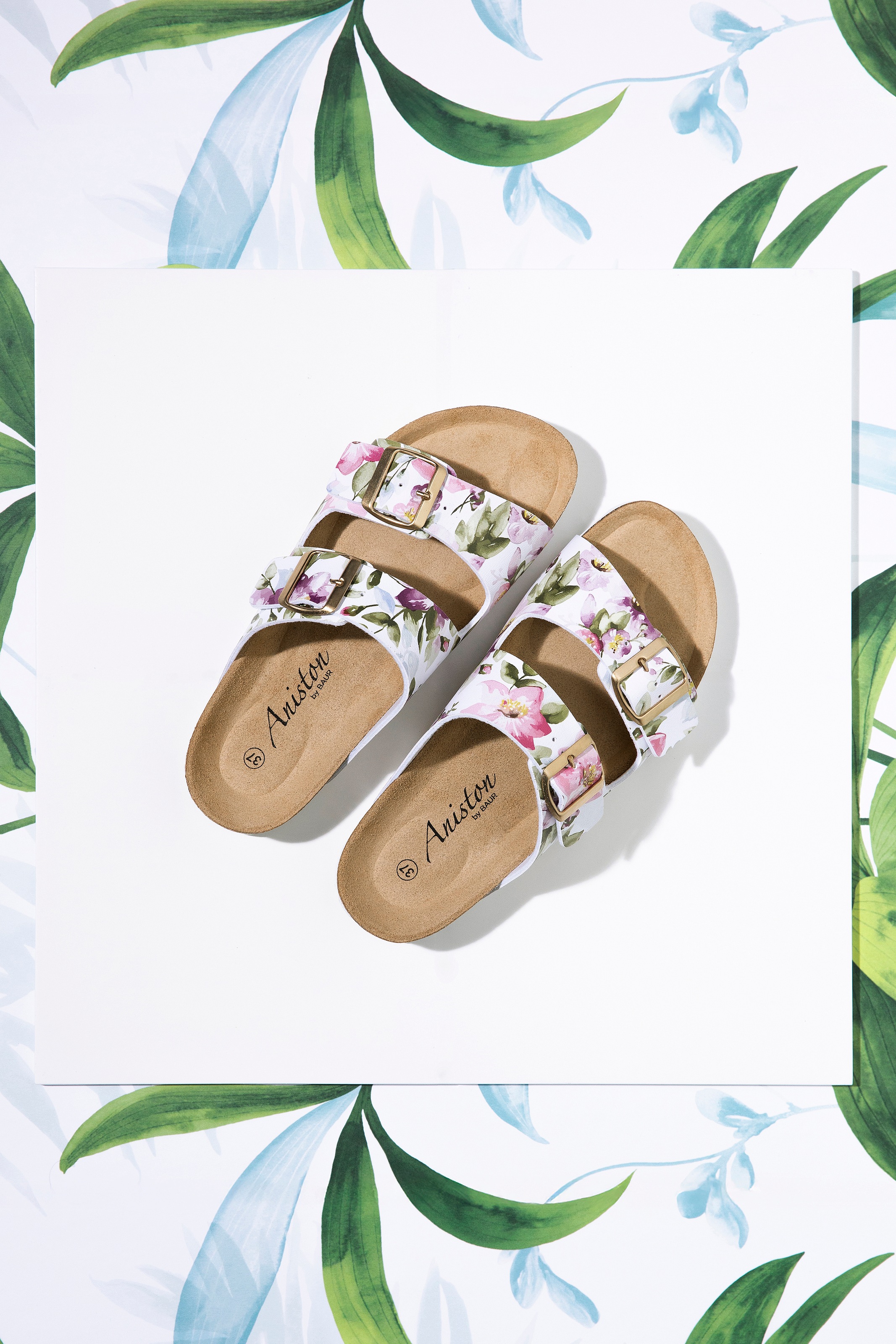 Aniston SHOES Pantolette Hausschuh, Sommerschuh mit Blumendruck - NEUE KOLL günstig online kaufen