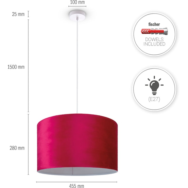 Paco Home Pendelleuchte »Hugo uni Color«, Wohnzimmer Lampenschirm aus  Velour Unifarben Deko E27 Kabel 1,5m | BAUR
