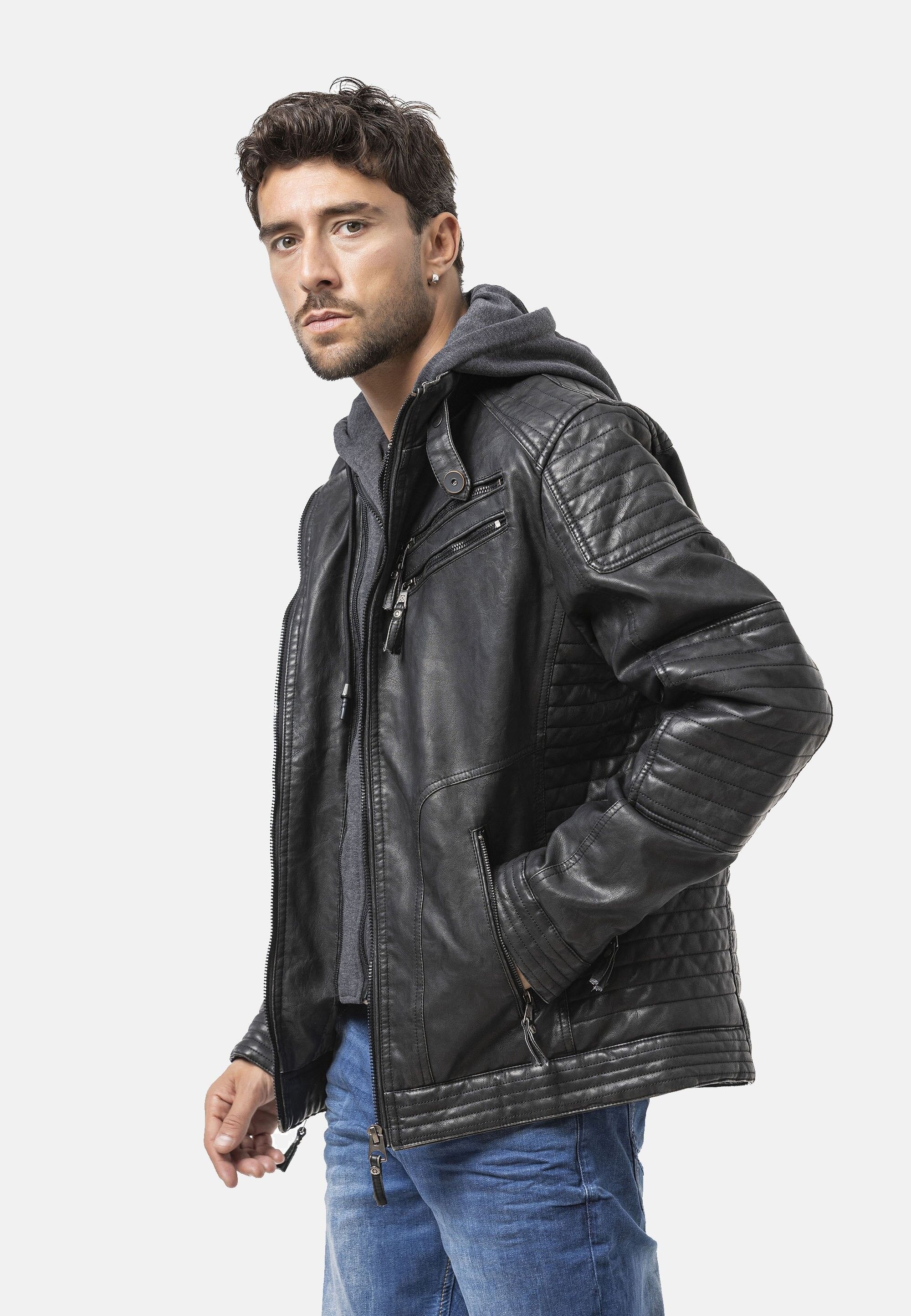 Cipo & Baxx Winterjacke »CM231« mit Kapuze mit abnehmbarer Kapuze