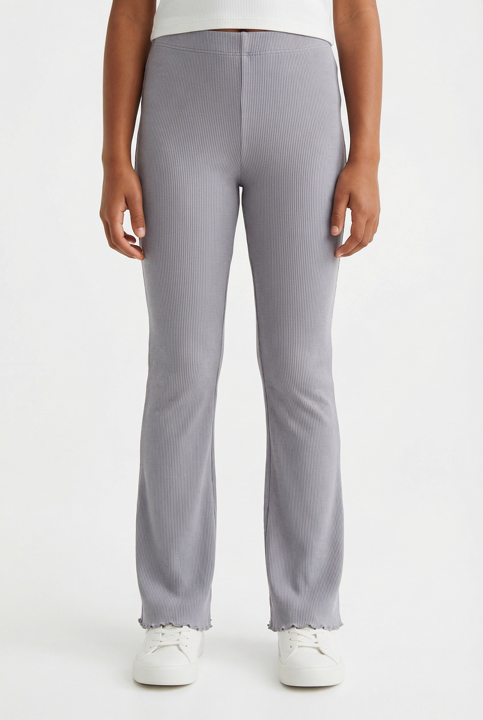 NAME IT Mädchen Jerseyhose "NKFNAKAL BOOTCUT LEGGING NOOS"lavender gray, Gr. 152, unifarben, Feinripp, Obermaterial: 95% Baumwolle, 5% Elasthan,