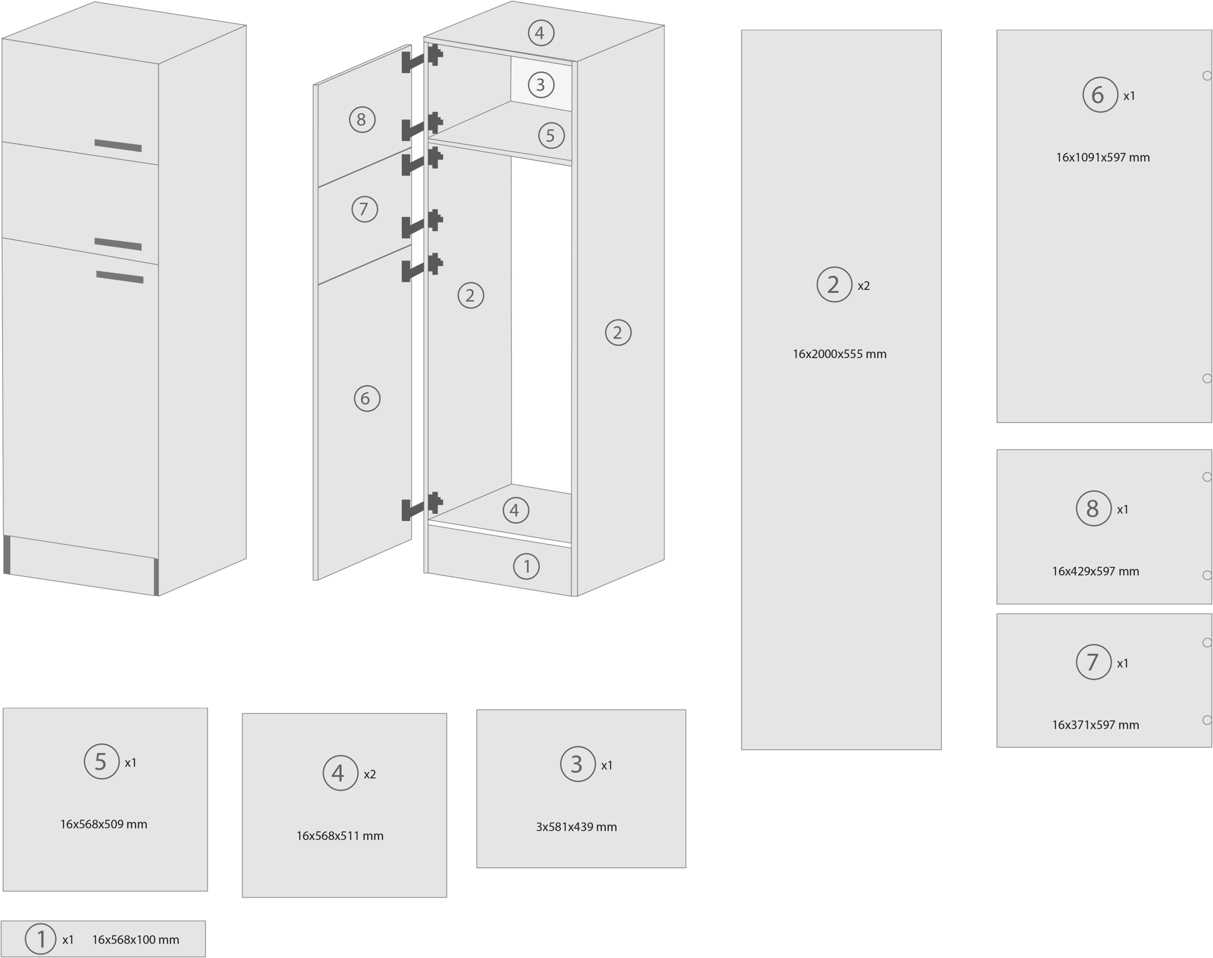 RESPEKTA Kühlumbauschrank »Merle« Breite 60 cm, Türen wechselseitig anschlagbar, Griffe aus Metall